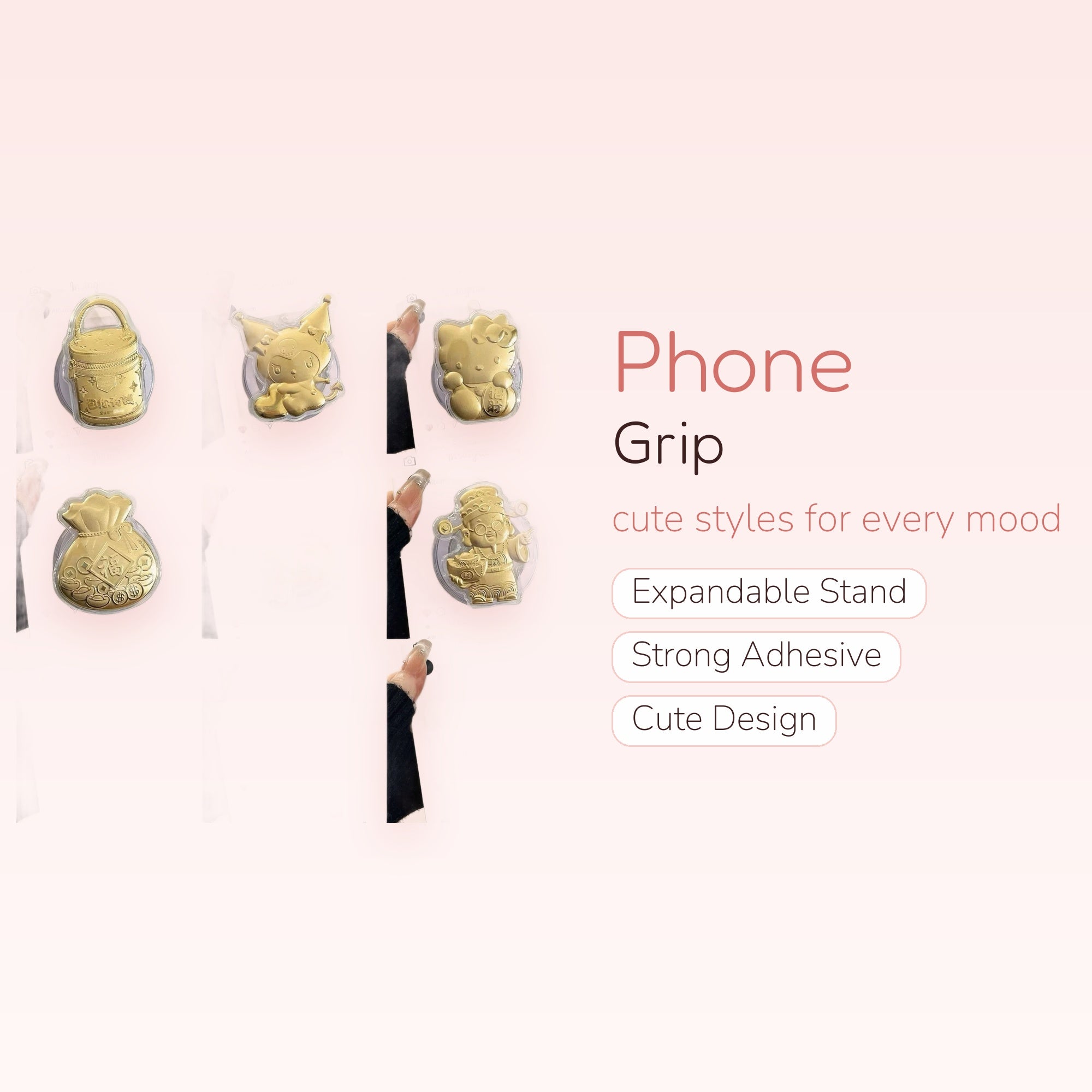 Gold Lucky Charm Phone Grip | Kawaii Pop Socket Stand for Good Fortune