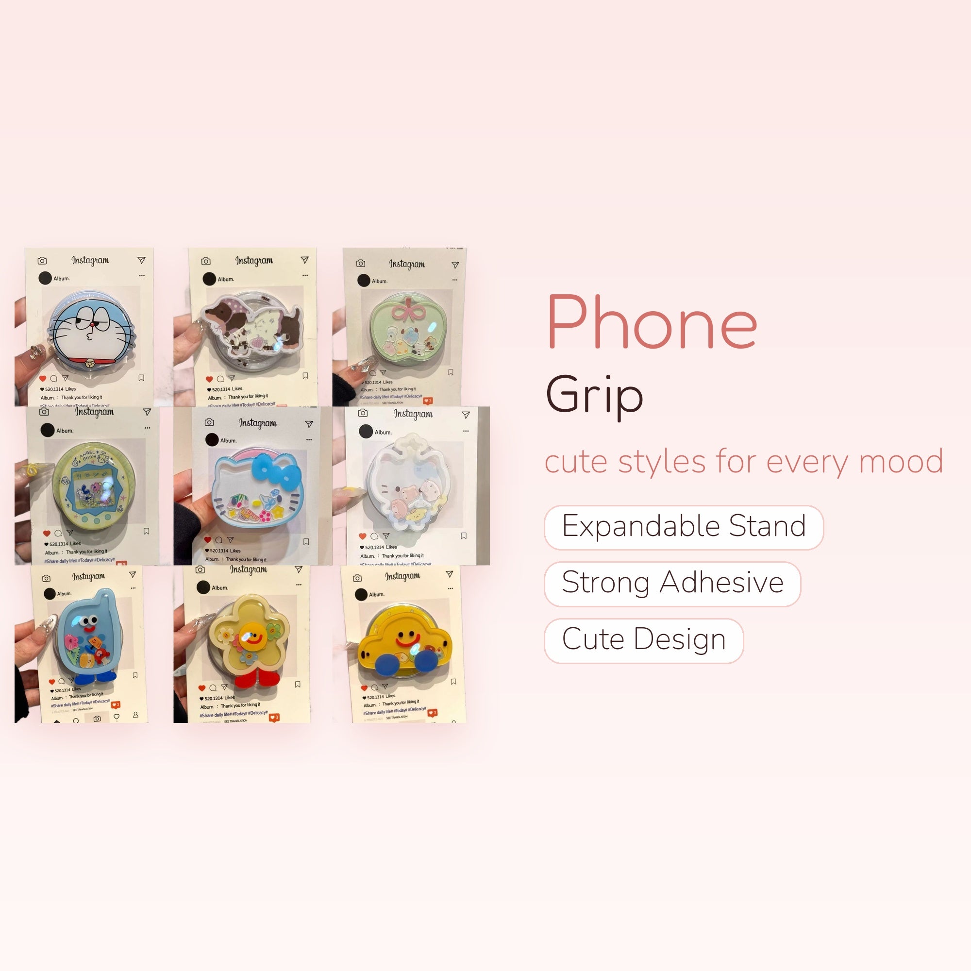 Kawaii Cartoon Character Phone Grip | Cute Anime Pop Socket Stand