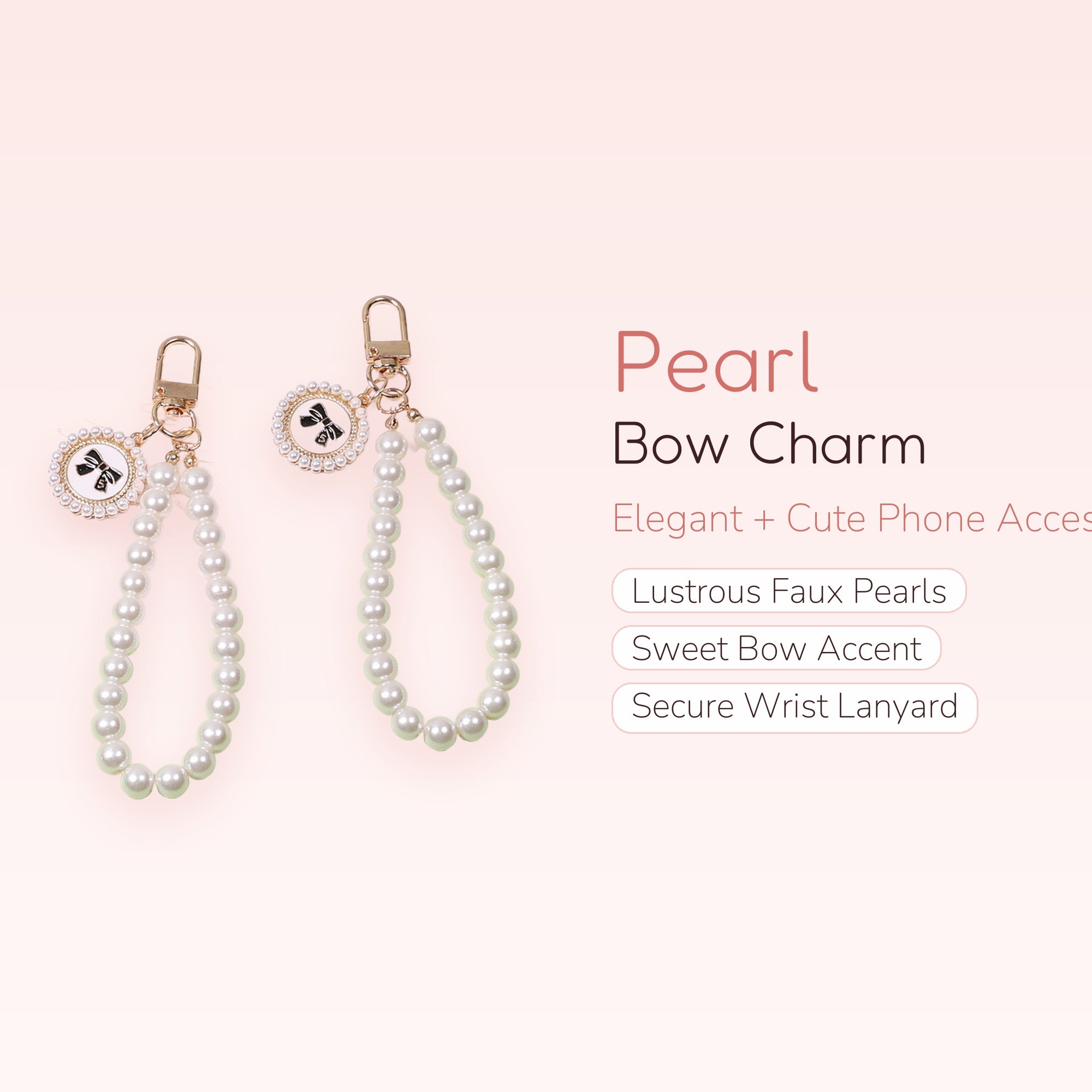 Elegant Pearl Bead Phone Charm Strap with Bow Accent