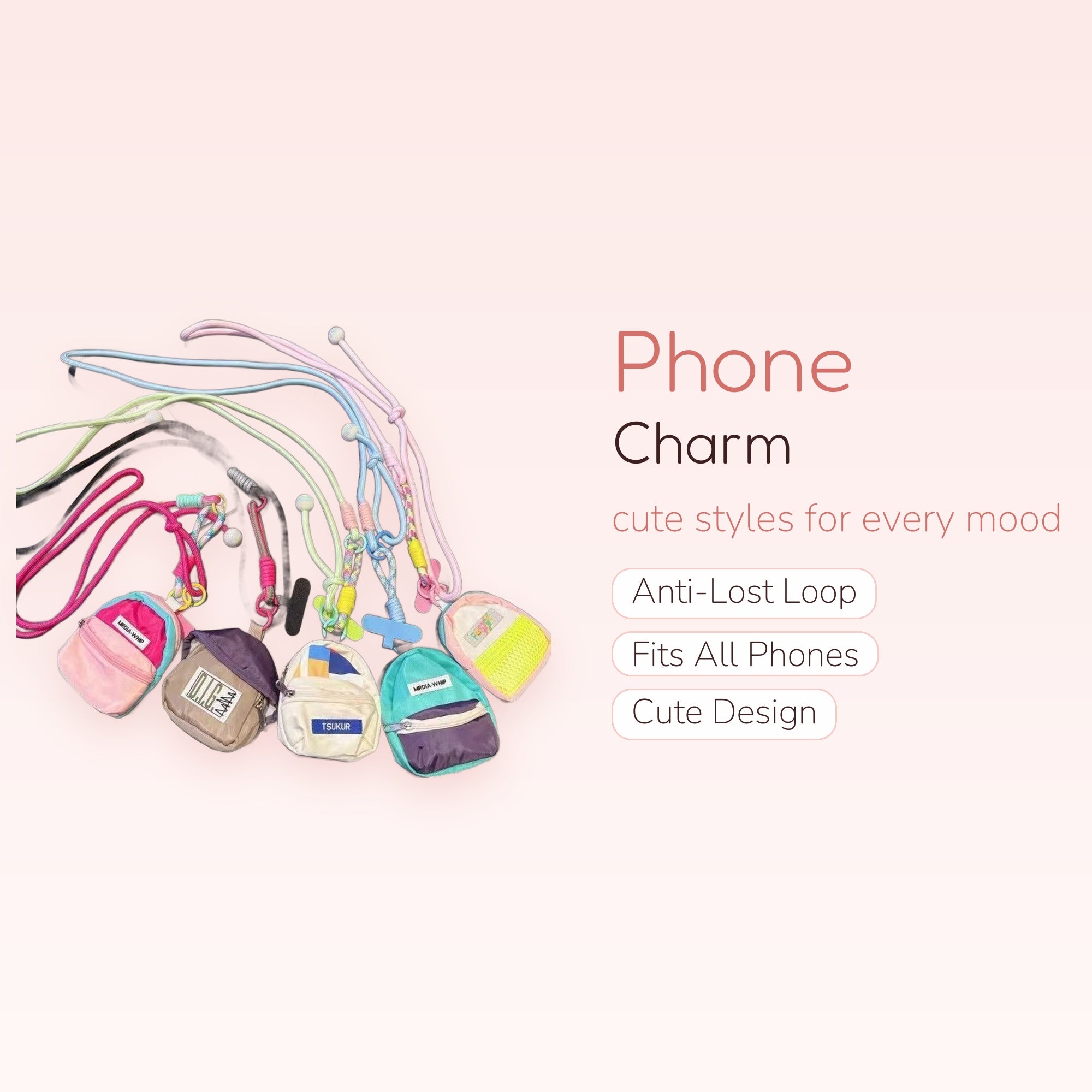 Kawaii Mini Backpack Phone Charm Lanyard | Pastel Adjustable Crossbody Strap