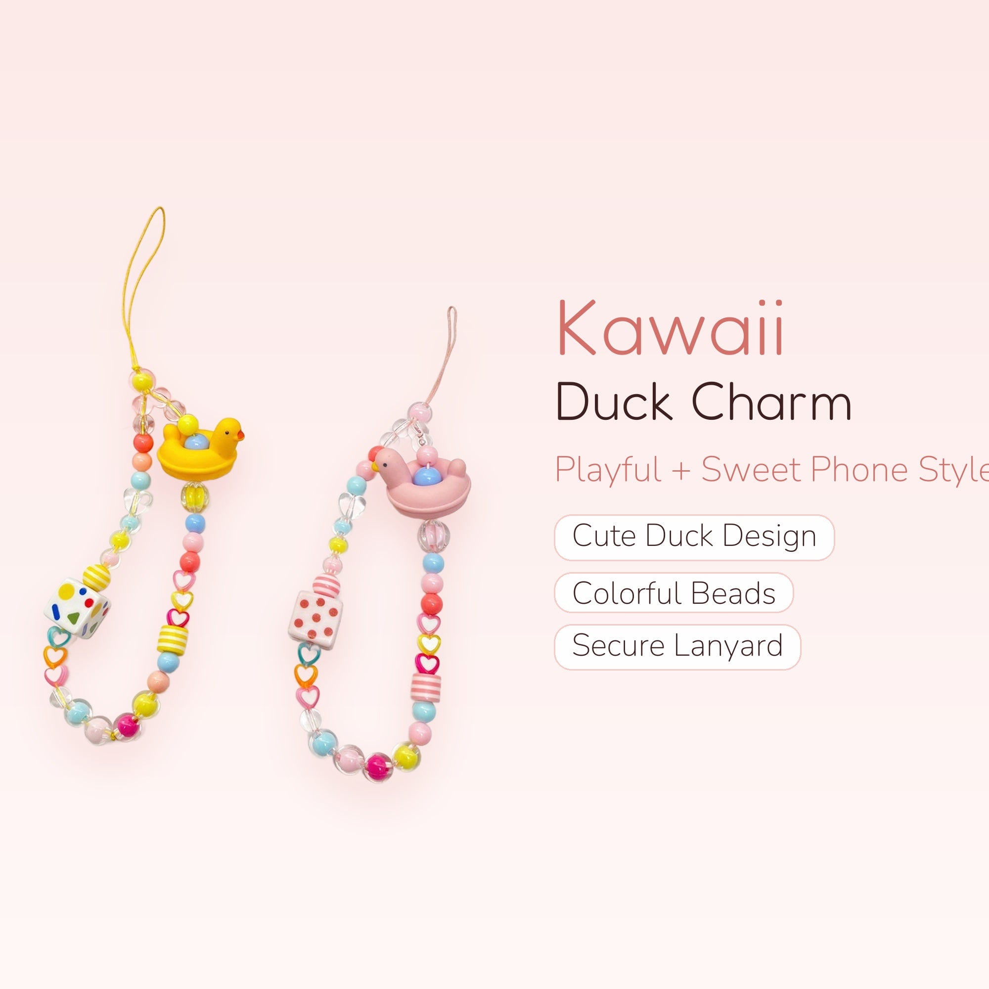 Kawaii Duck Bead Phone Charm Strap | Cute Wrist Lanyard