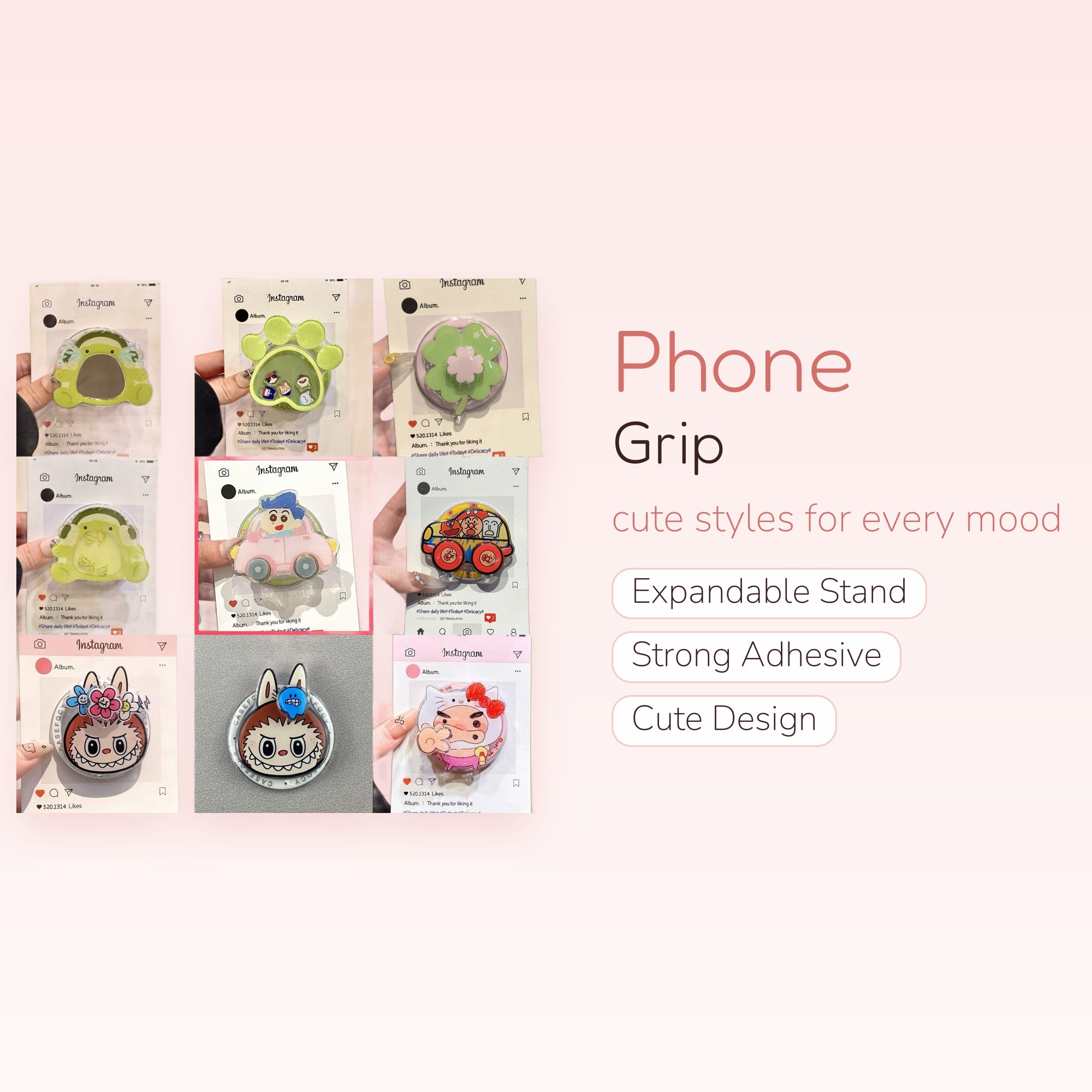Kawaii Cartoon Character Phone Grip | Cute Acrylic Pop Socket Stand