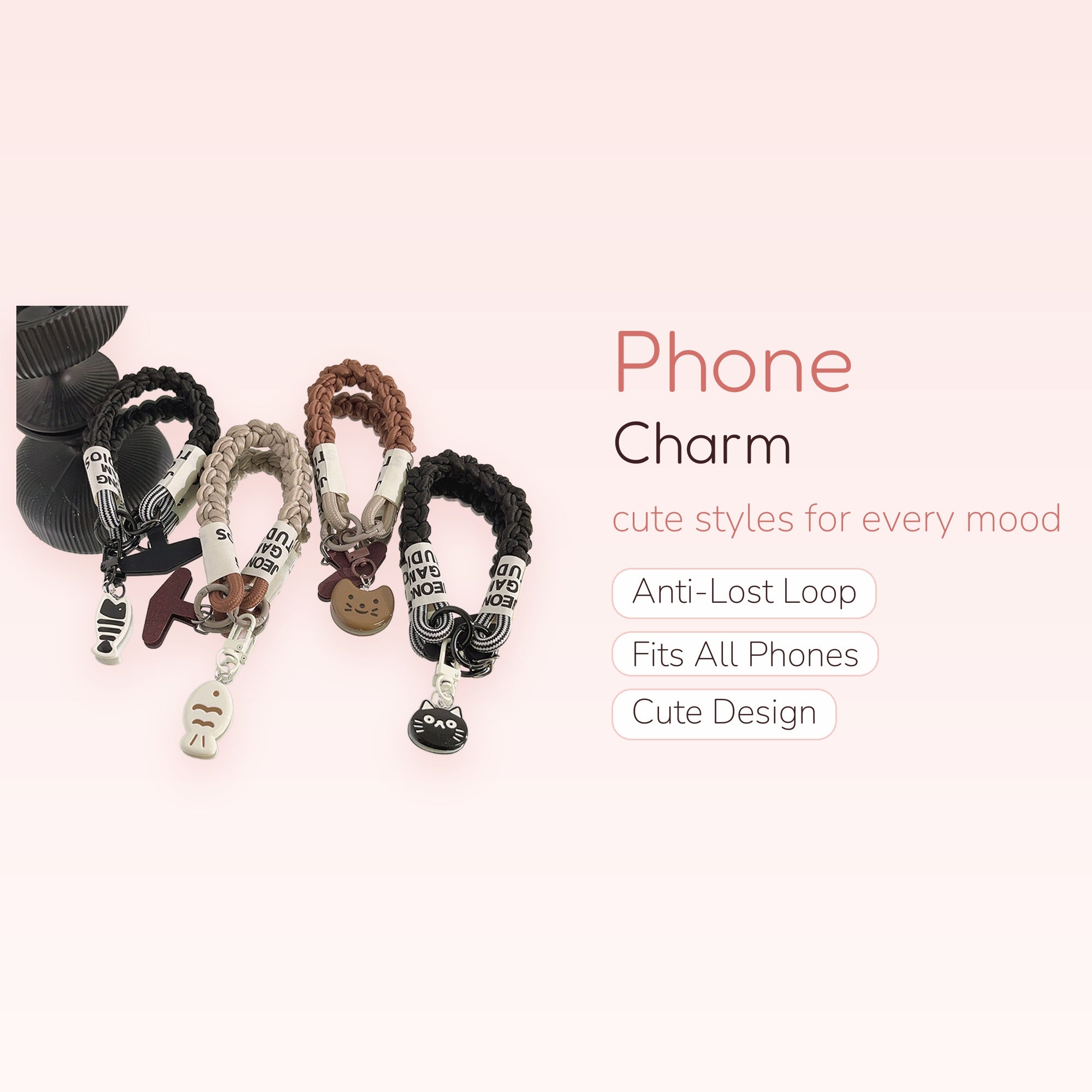 Braided Wrist Phone Charm Strap | Cute Animal & Fish Pendant Lanyard
