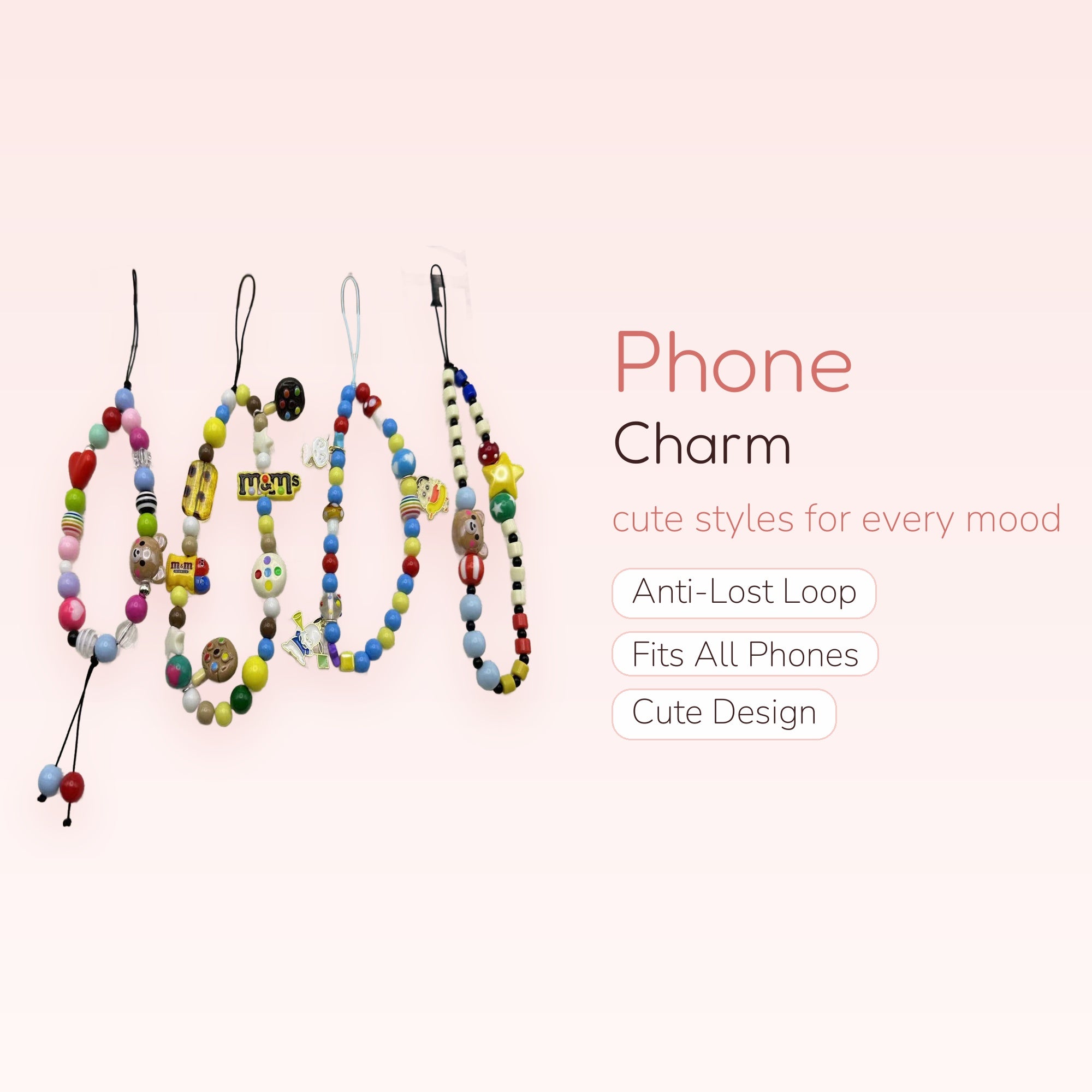 Kawaii Beaded Phone Charm Strap | Colorful M&M's & Cartoon Character Wrist Lanyard