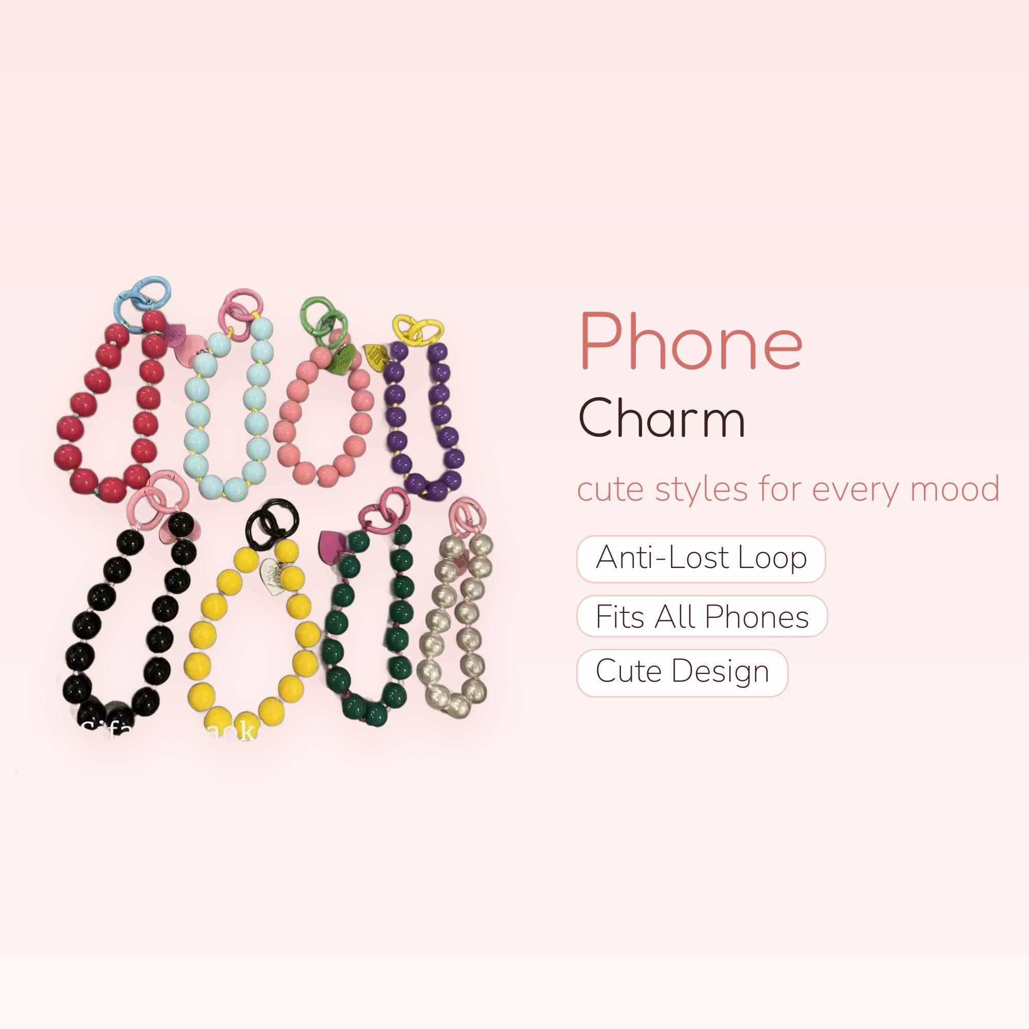 Aesthetic Beaded Phone Charm Wristlet | Colorful Silicone Bead Phone Strap