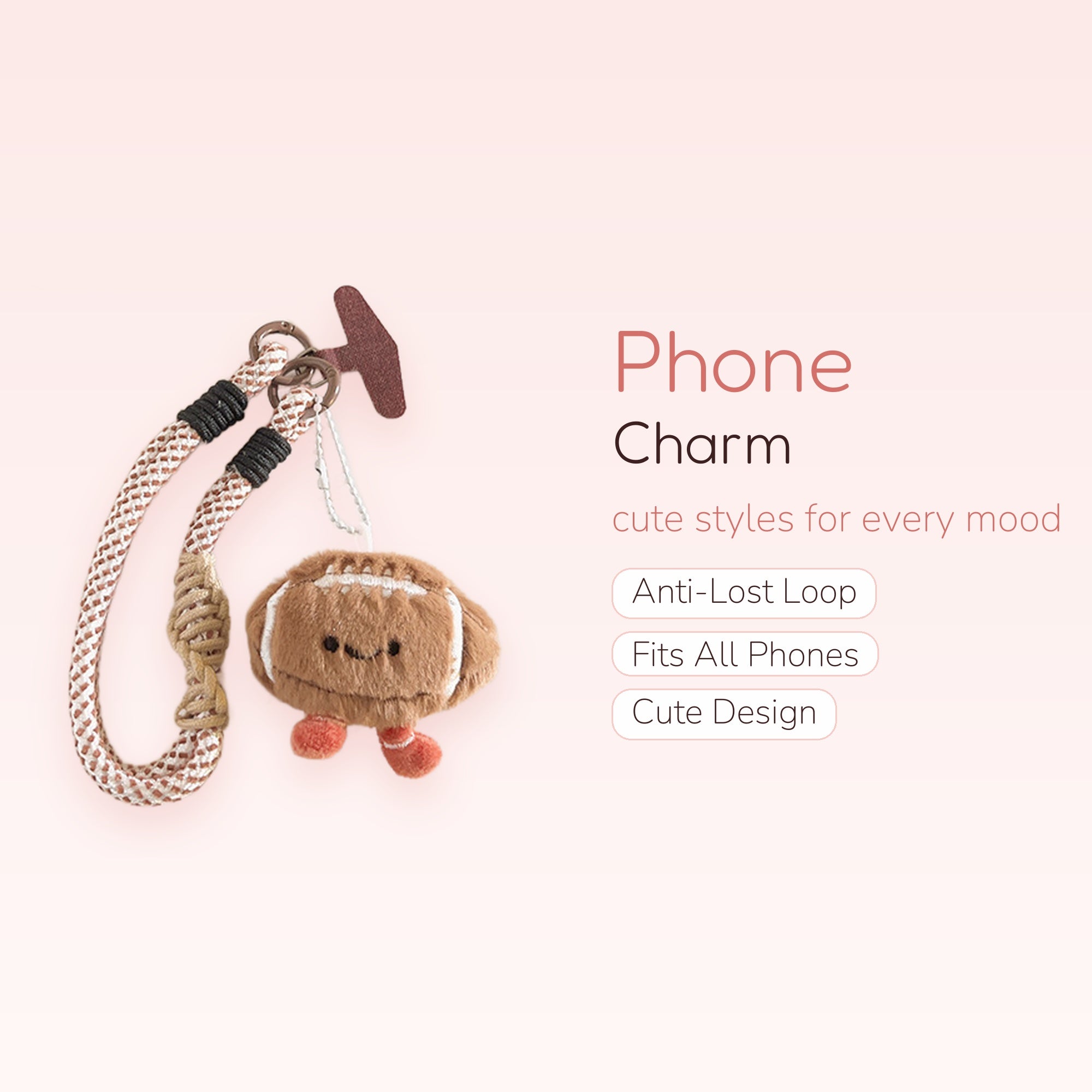 Cute Football Plushie Phone Charm | Braided Wrist Strap Lanyard