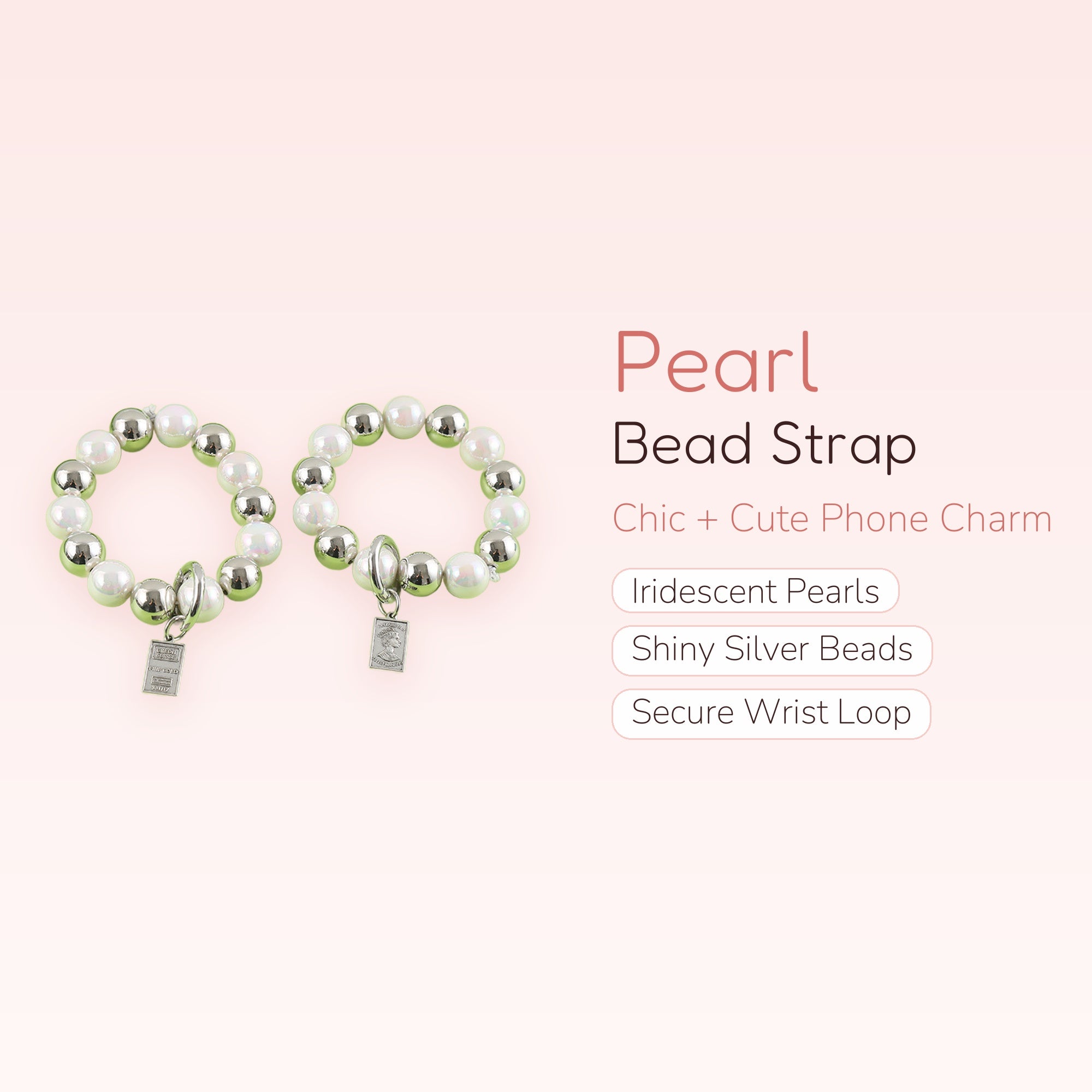 Chic Pearl & Silver Bead Phone Charm Strap | Cute Wrist Lanyard