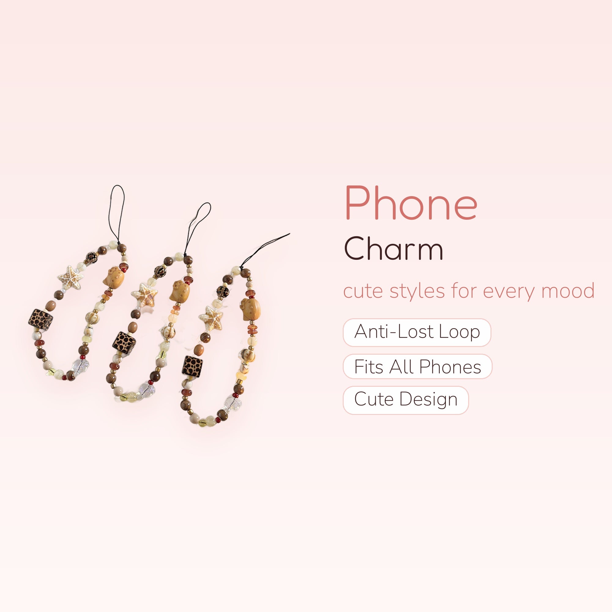 Aesthetic Brown Leopard Star Phone Charm | Beaded Wrist Strap Lanyard
