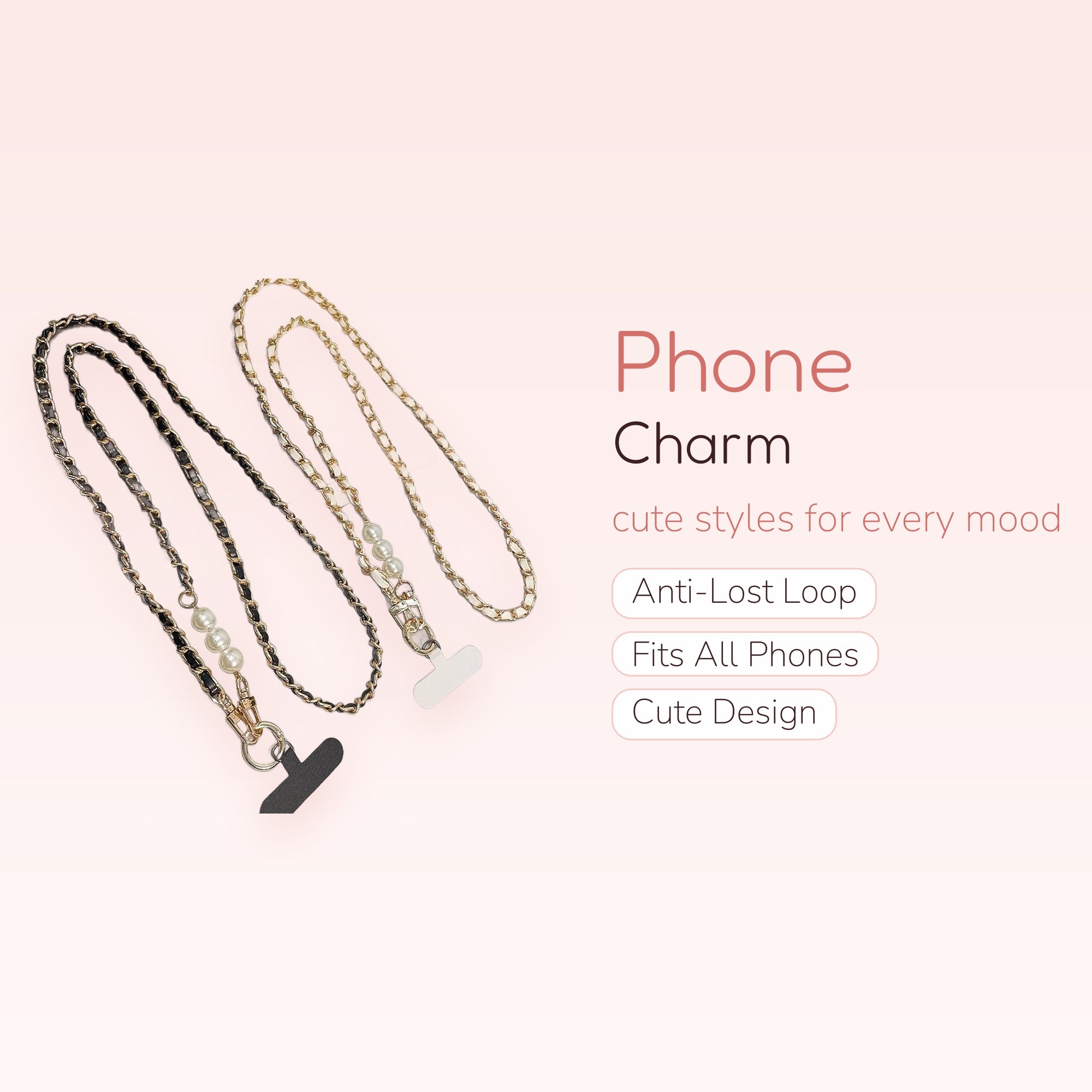 SIMPLYBUBBI — Elegance Gold Chain Pearl Phone Strap | Faux Leather Lanyard