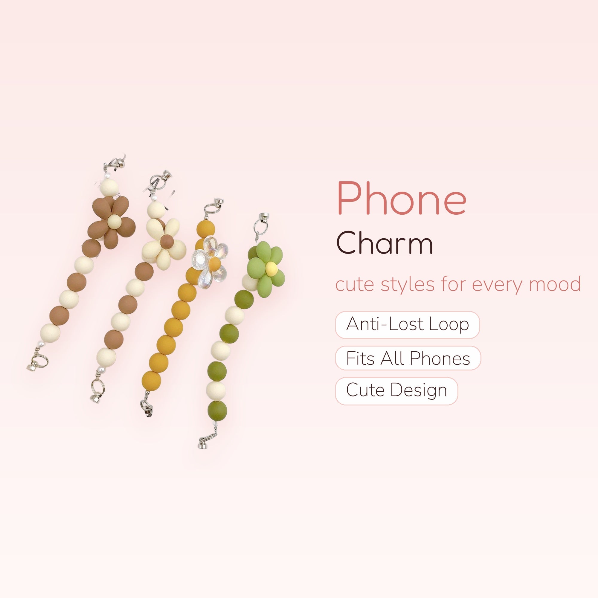 Kawaii Daisy Beaded Phone Charm Strap | Pastel Clay Flower Wrist Lanyard