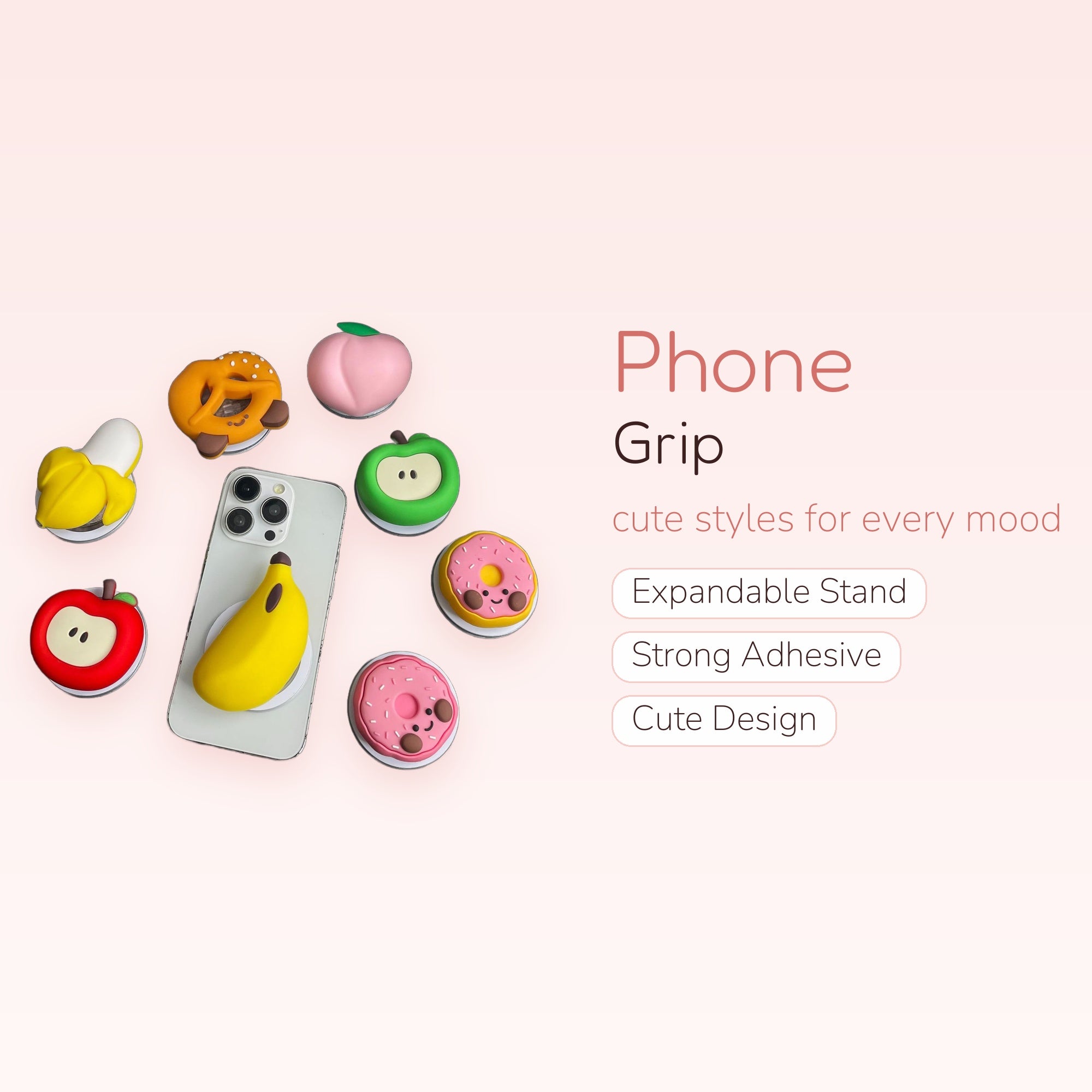 Kawaii Fruit & Snack Phone Grips | Cute Pop Socket Stand for iPhone