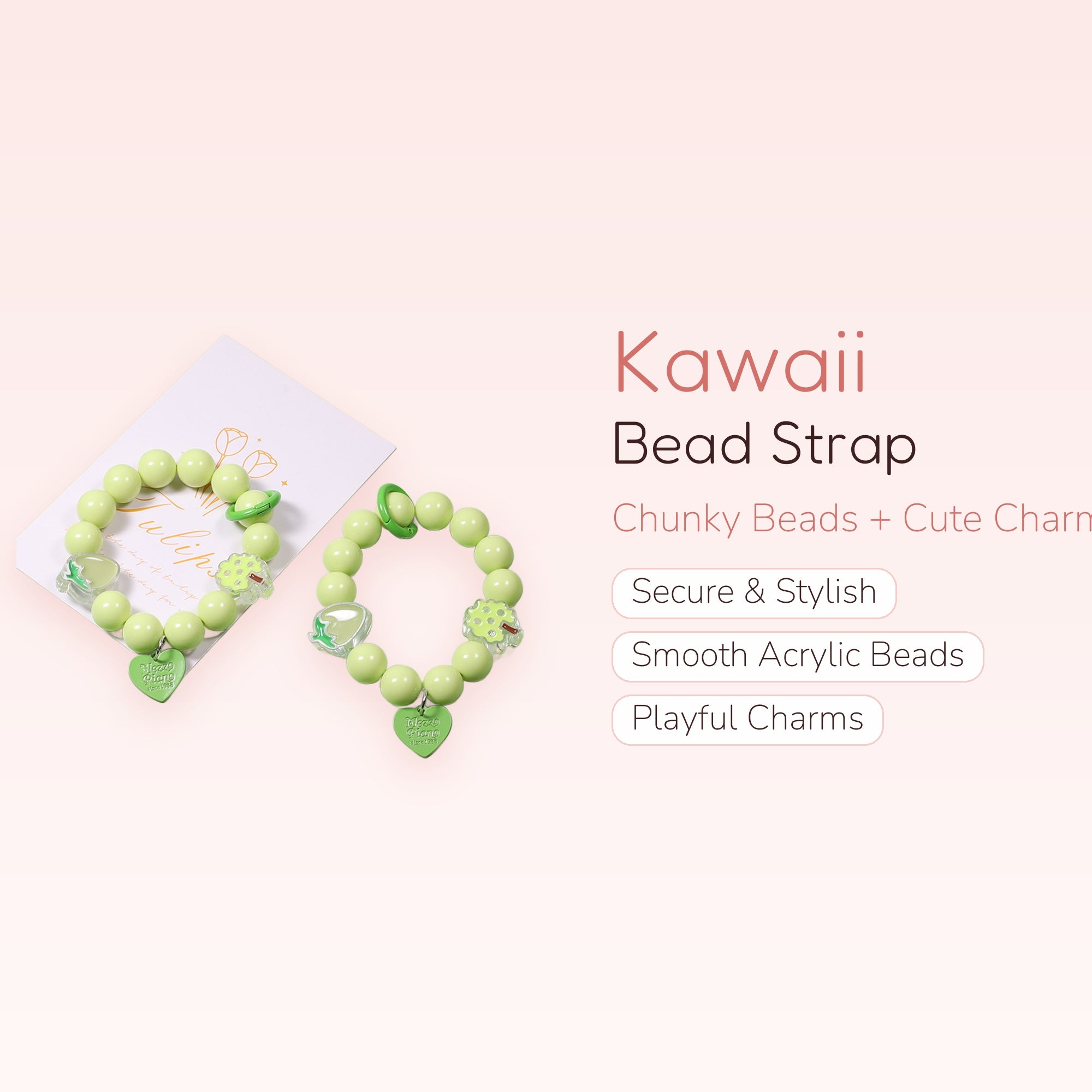 Kawaii Green Bead Phone Charm Strap | Cute Wrist Lanyard