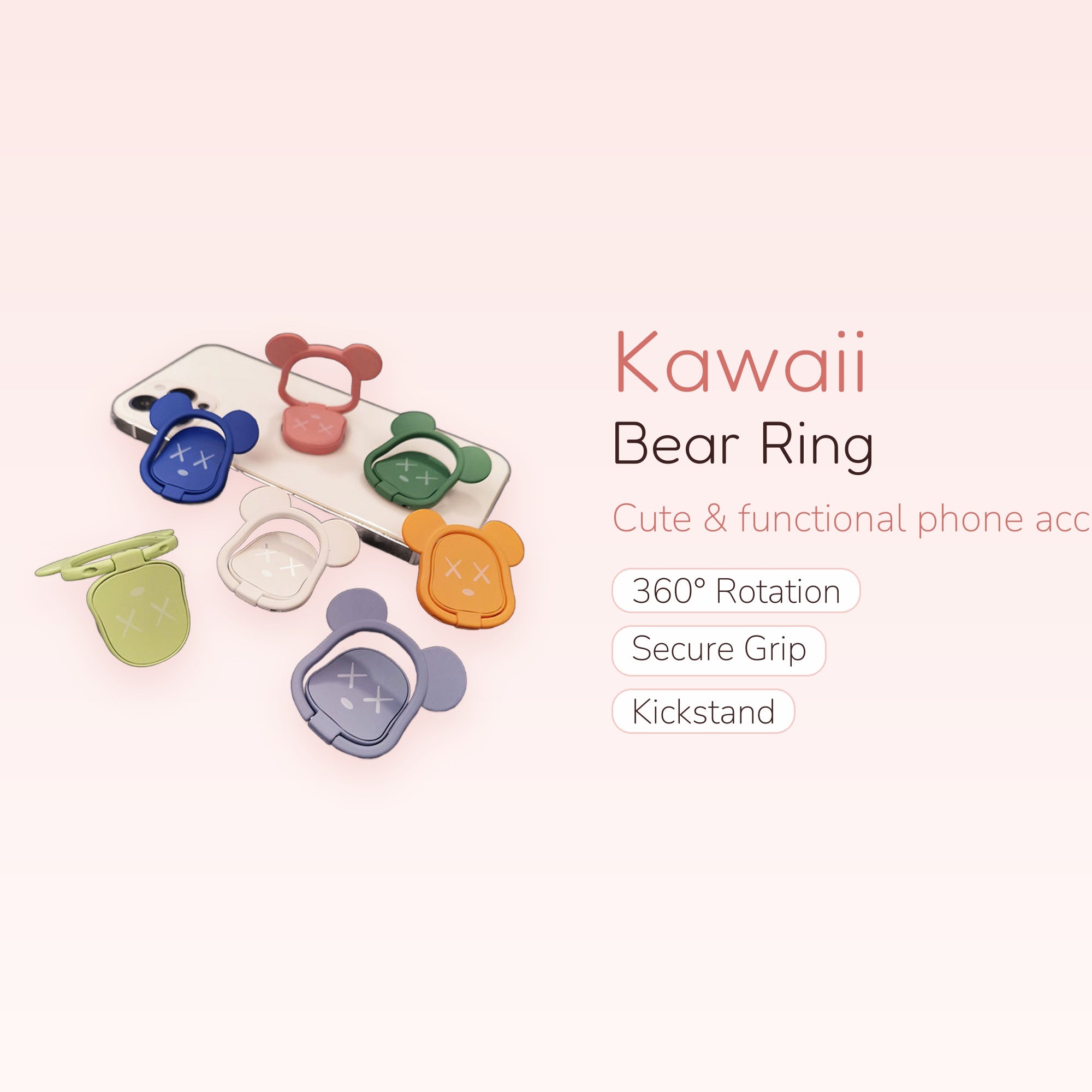 Kawaii Bear Phone Ring Holder | Cute Cartoon Finger Grip Stand