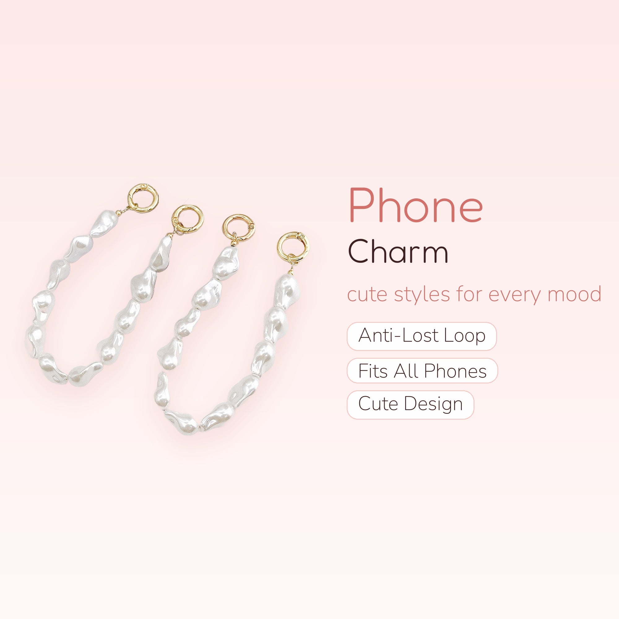 Chunky Baroque Pearl Phone Charm | Aesthetic Gold Clasp Wrist Strap