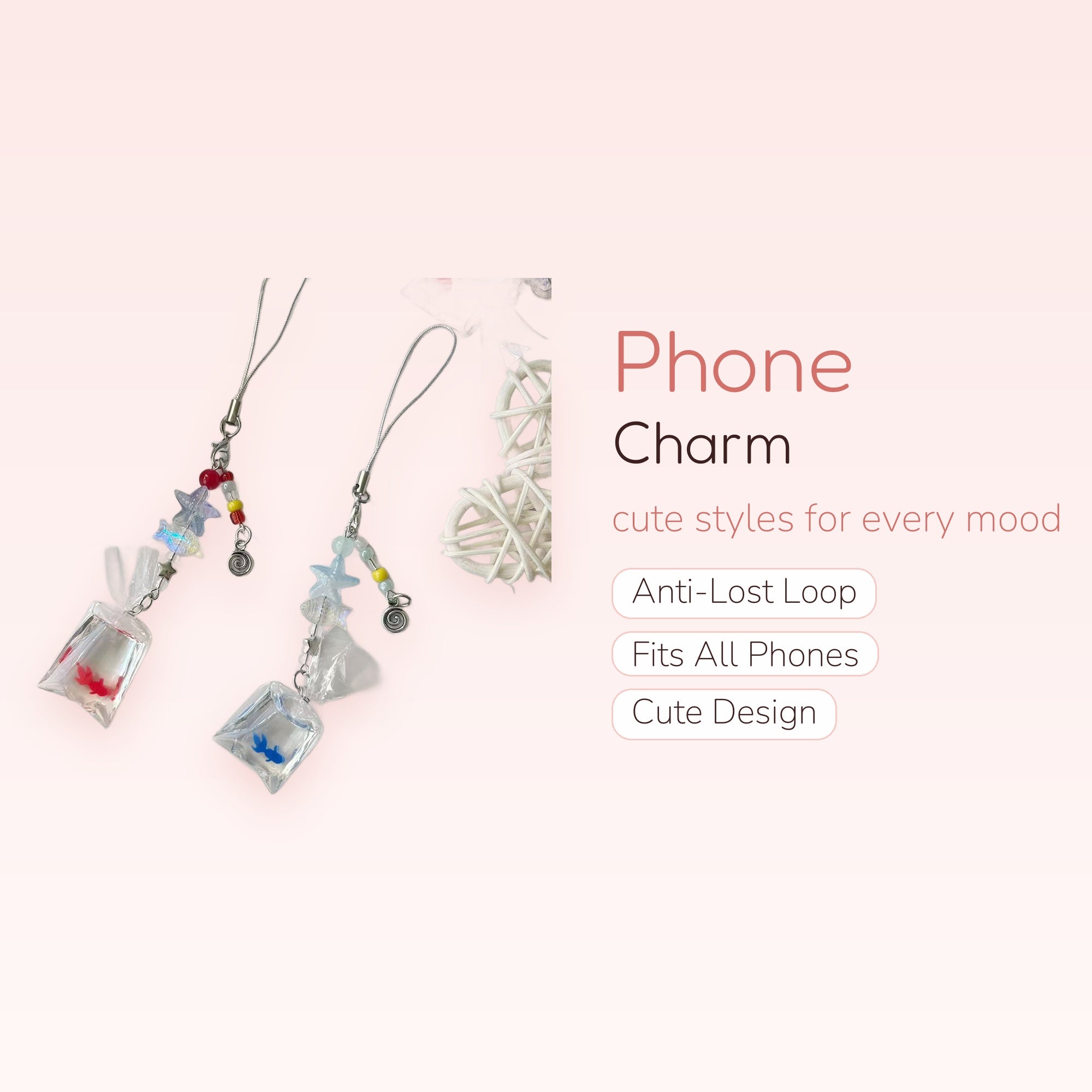 Kawaii Goldfish Bag Phone Charm | Beaded Star & Fish Lanyard