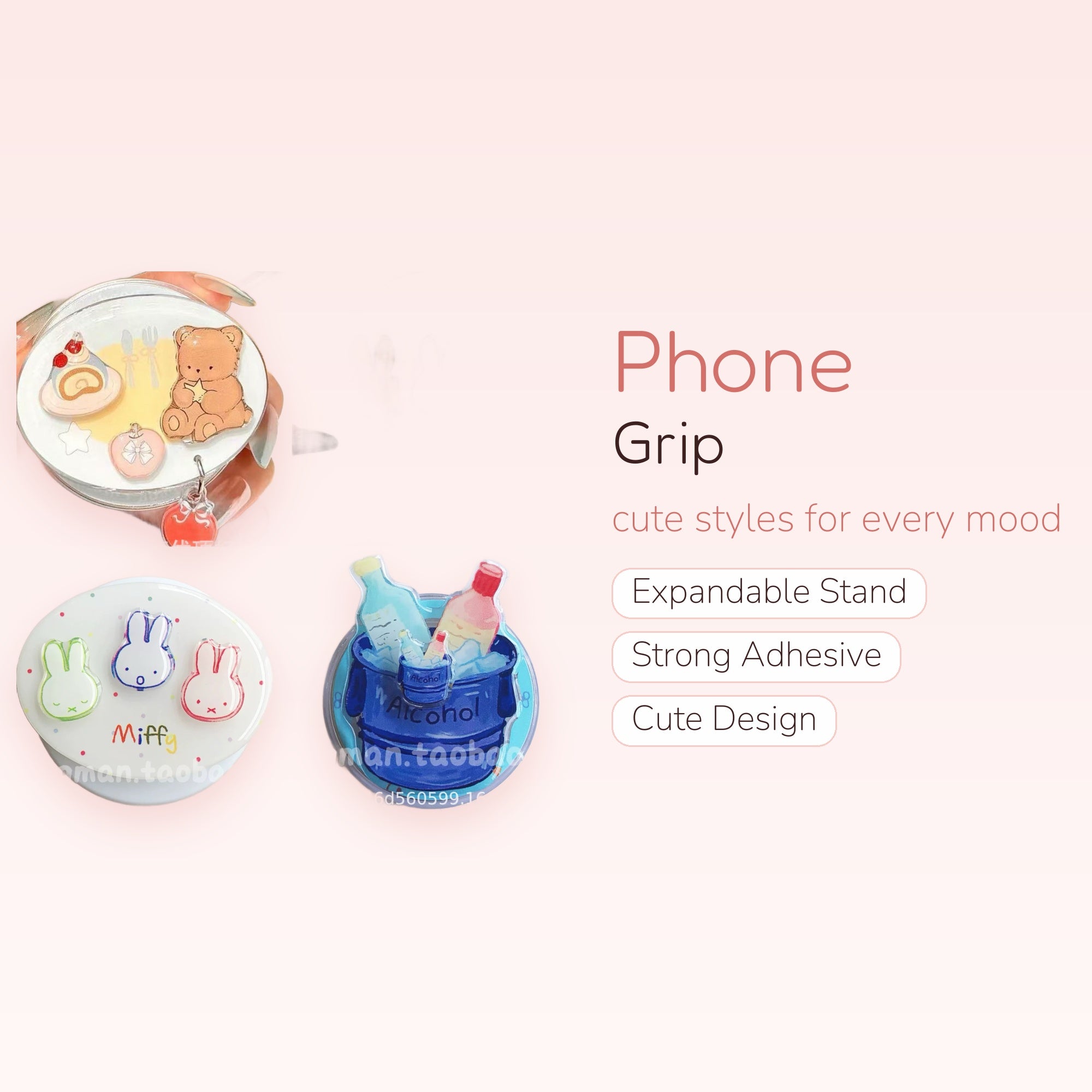 Cute Cartoon Bear & Miffy Bunny Phone Grip | Kawaii Acrylic Pop Socket Stand