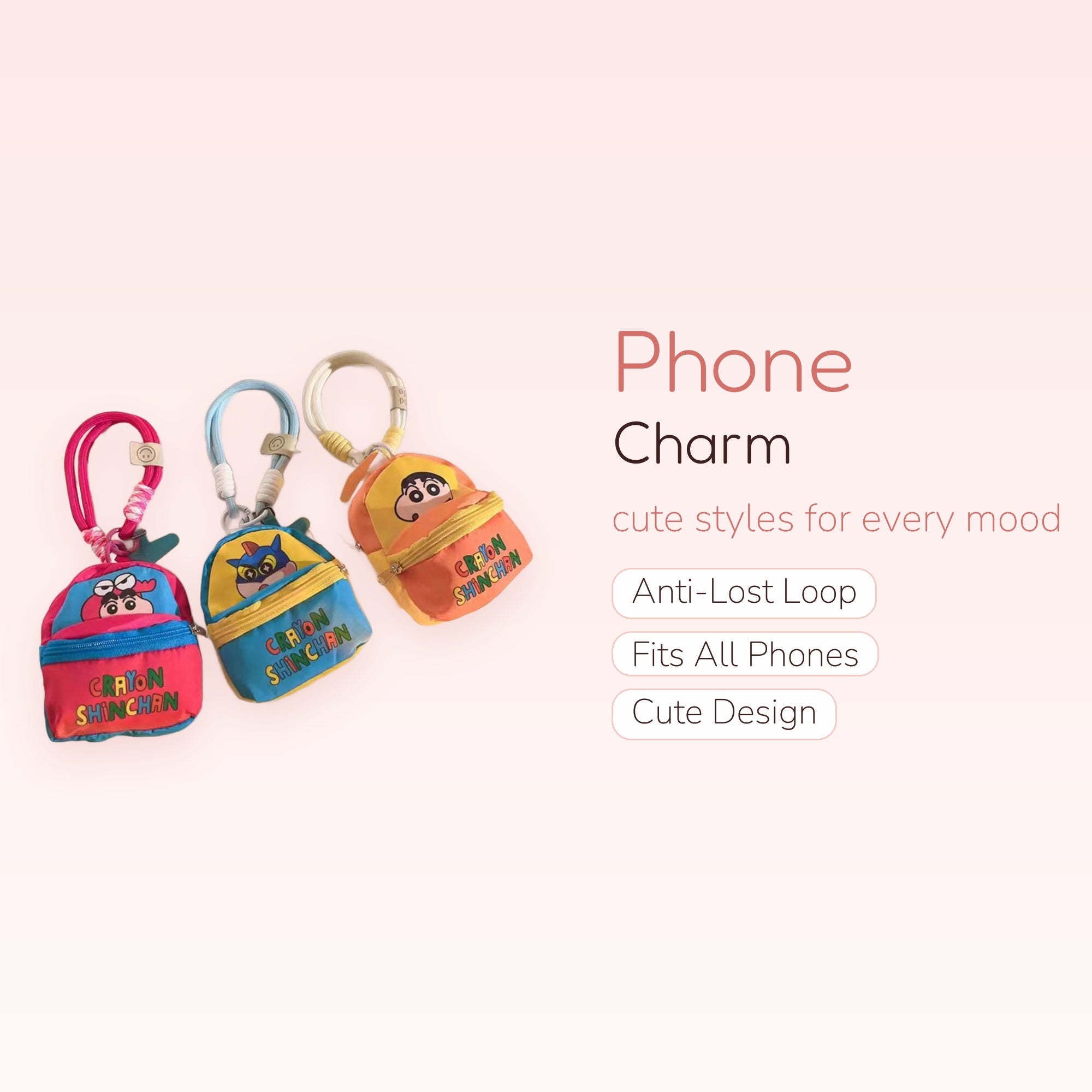 Kawaii Crayon Shinchan Mini Backpack Phone Charm | Cute Cartoon Wrist Strap Keychain