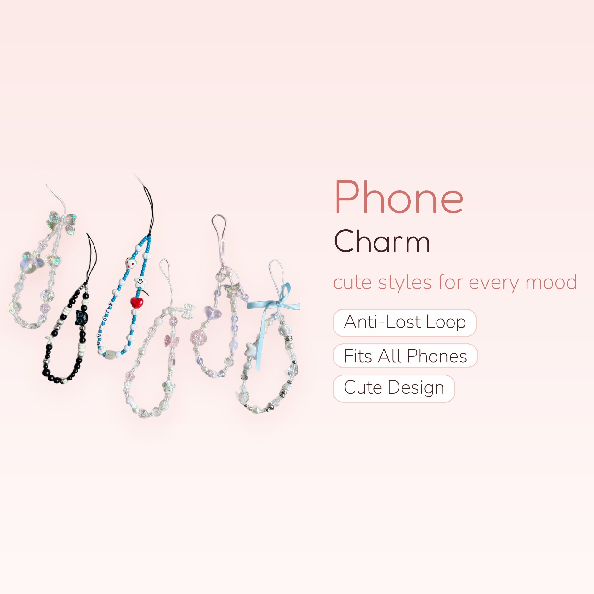 Kawaii Beaded Phone Charm Wristlet Set | Aesthetic Pastel & Vibrant Phone Straps
