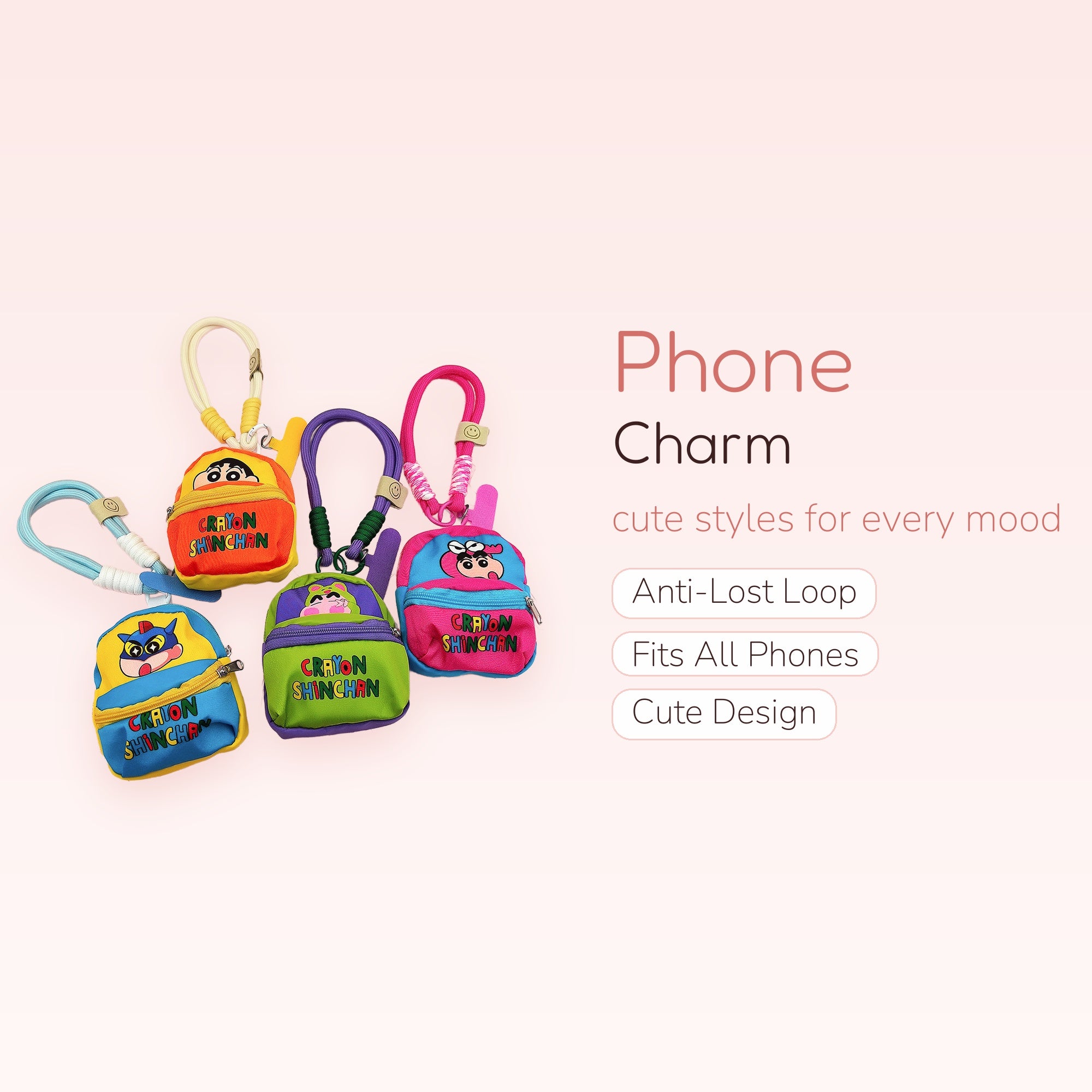 Crayon Shinchan Mini Backpack Phone Charm | Cute Cartoon Character Wrist Lanyard