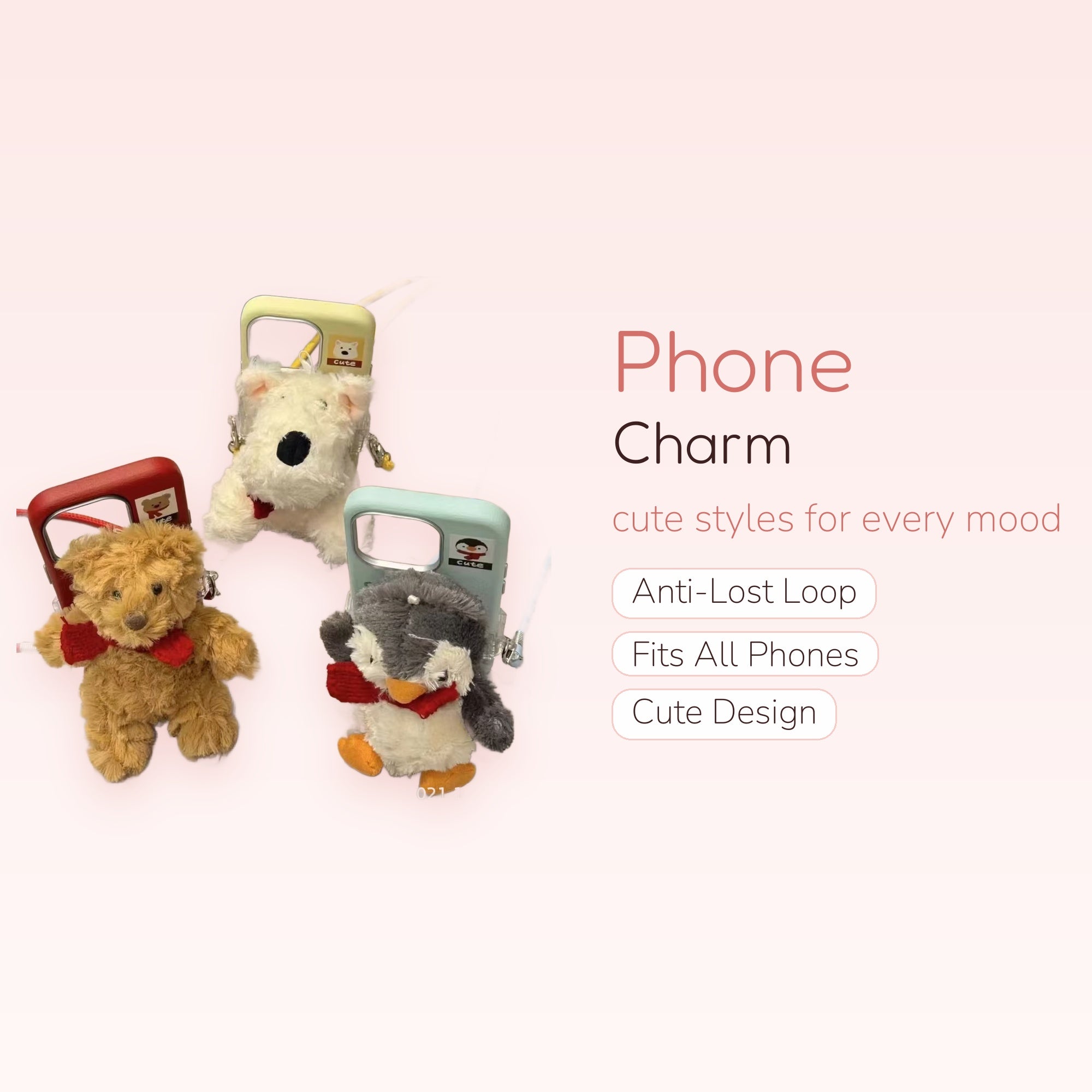 Cute Plush Animal Phone Charm Case | Kawaii Bear Dog Penguin Phone Lanyard
