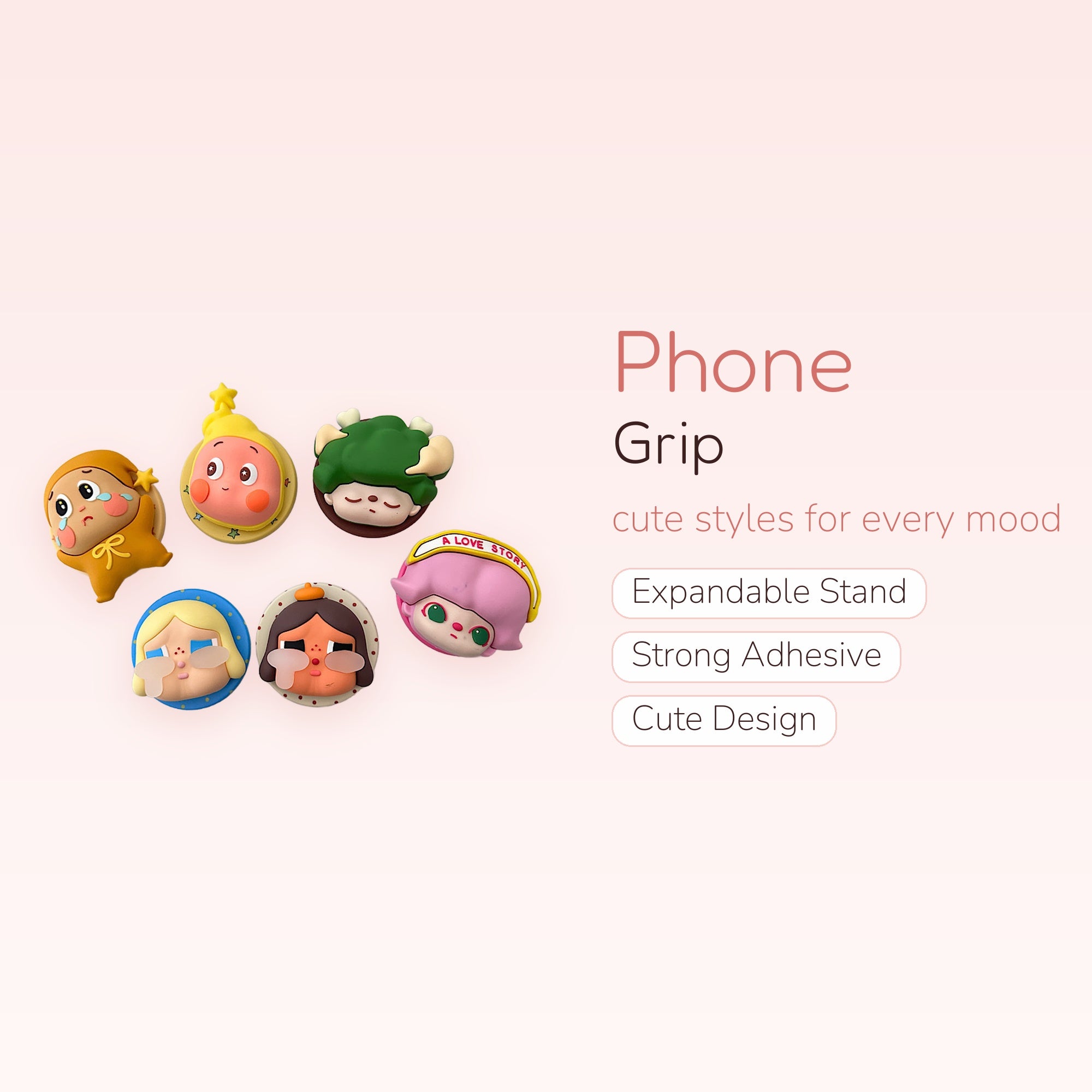 Kawaii Cartoon Character Phone Grips | Cute Silicone Pop Socket Stands