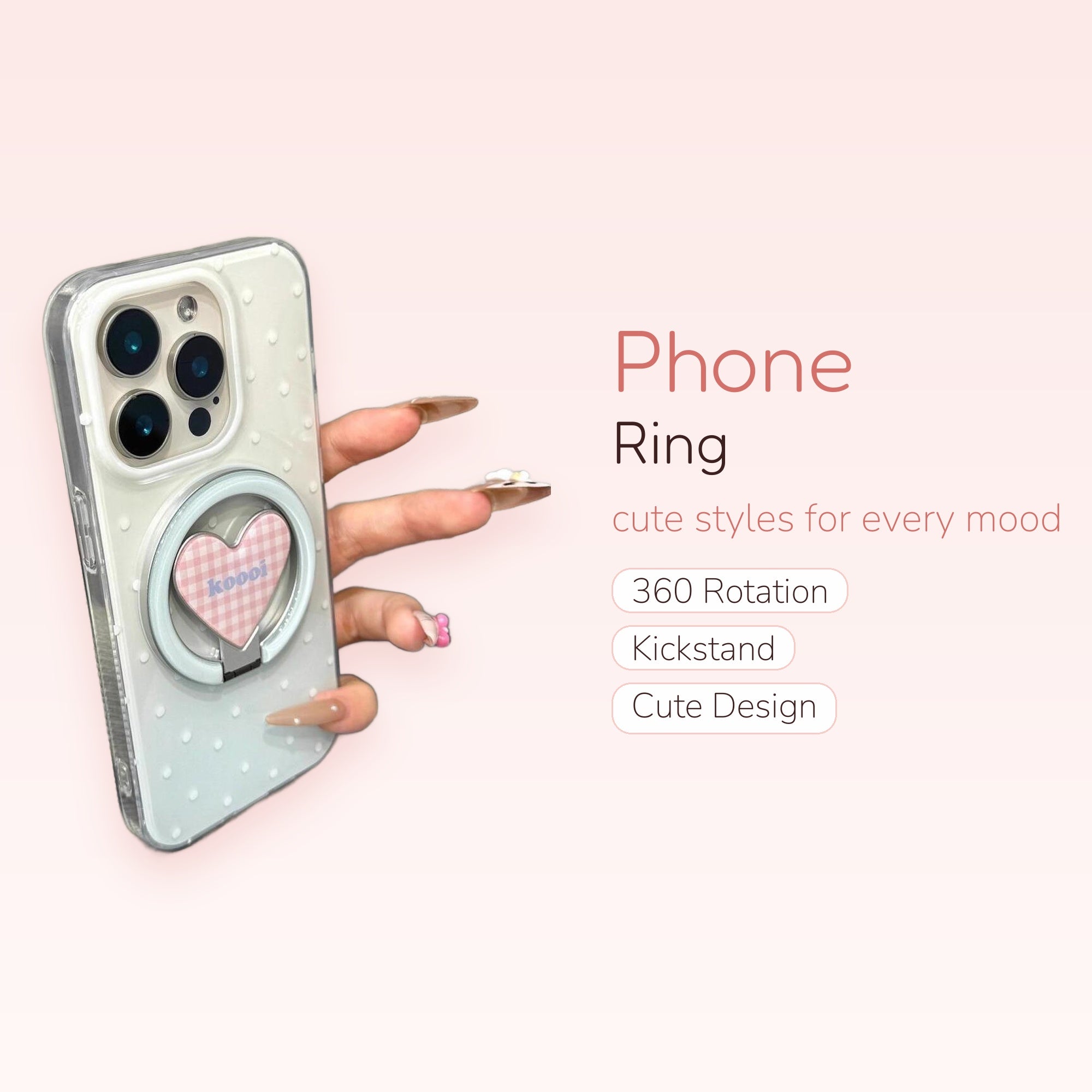 Pastel Gingham Heart Phone Ring | Cute 360° Finger Holder Kickstand