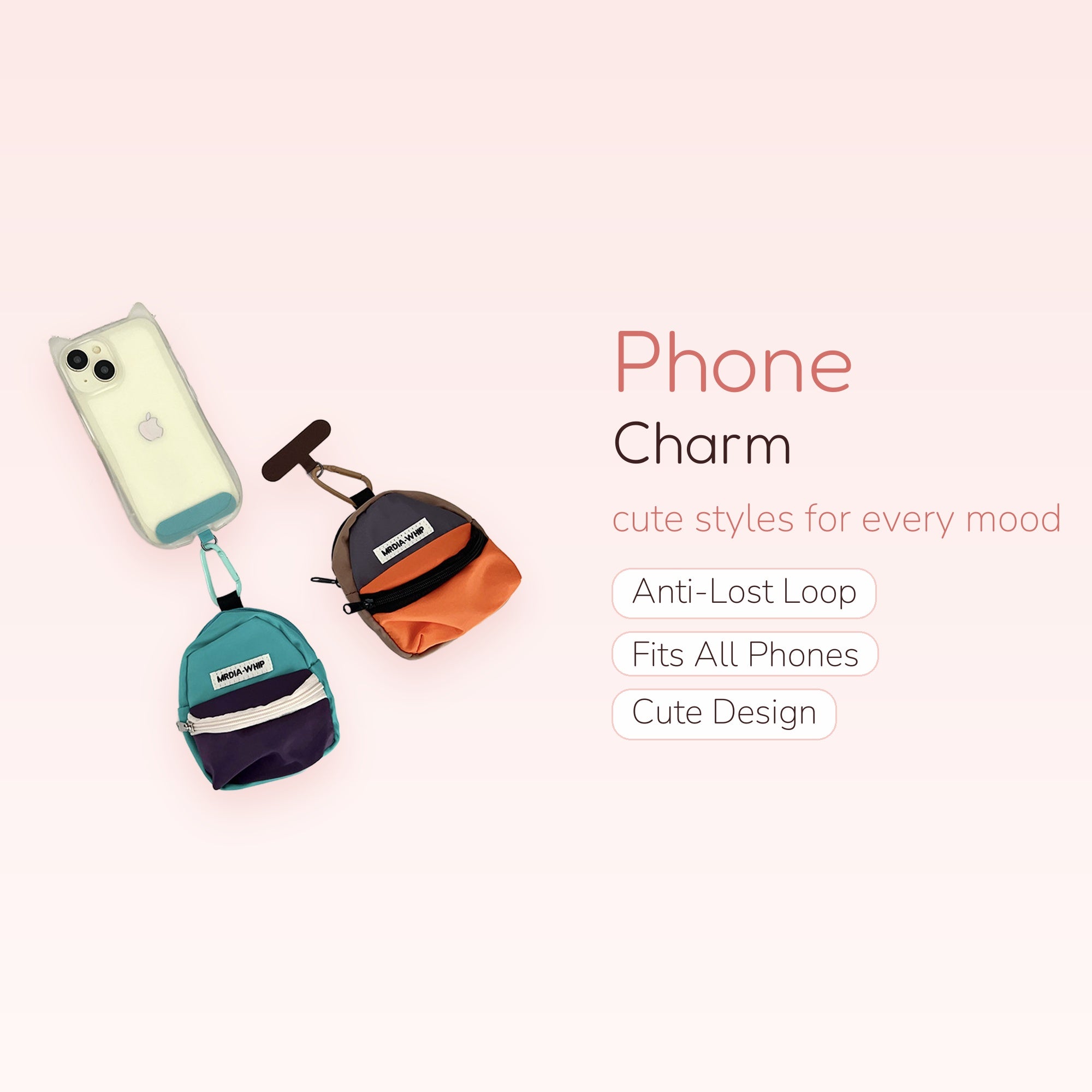Mini Backpack Phone Charm | Cute Teal & Orange Keychain Pouch