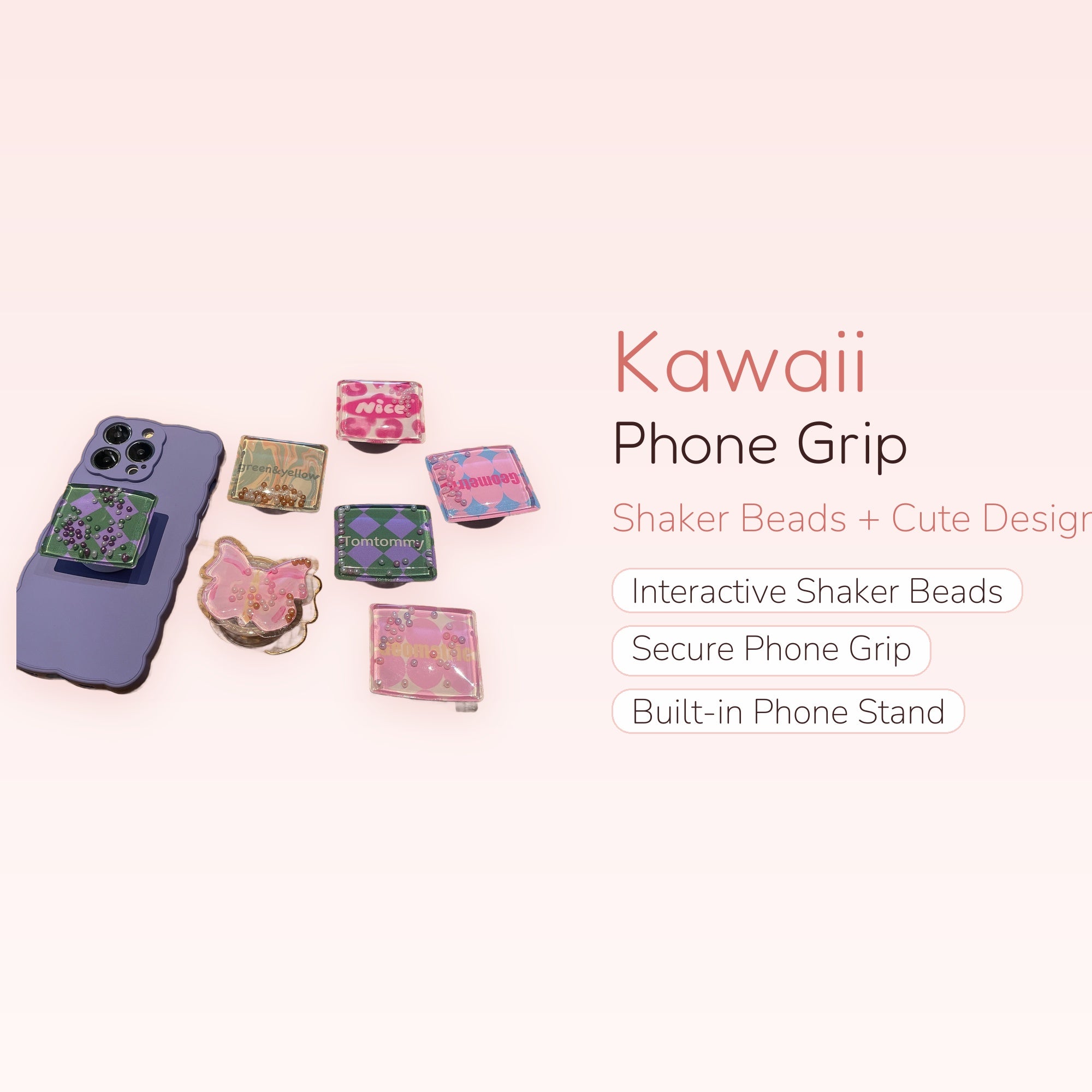 Kawaii Shaker Bead Phone Grip | Cute Pop-Out Phone Stand Holder