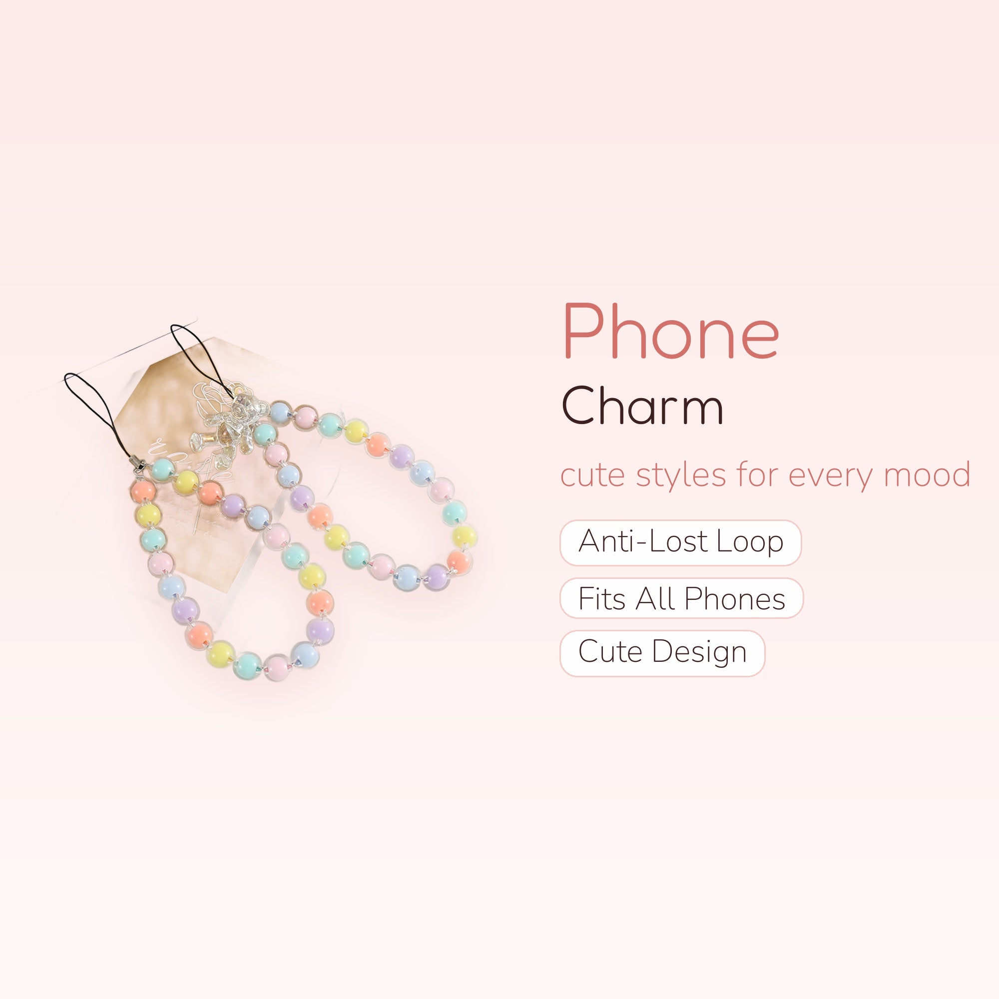 Kawaii Pastel Bead Phone Charm Strap | Cute Wrist Lanyard with Bear