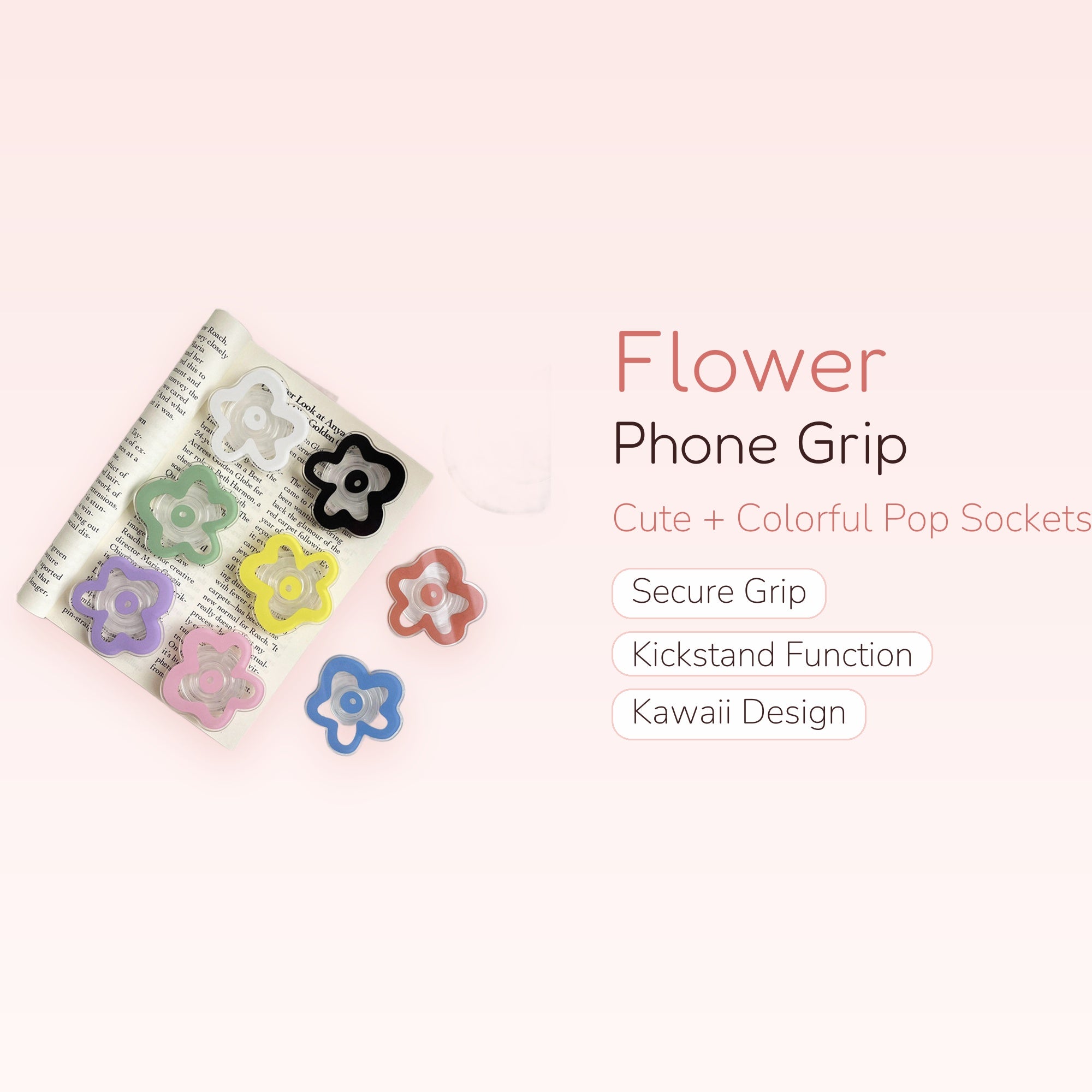 Cute Flower Phone Grip Holder | Kawaii Pastel Pop Socket Stand