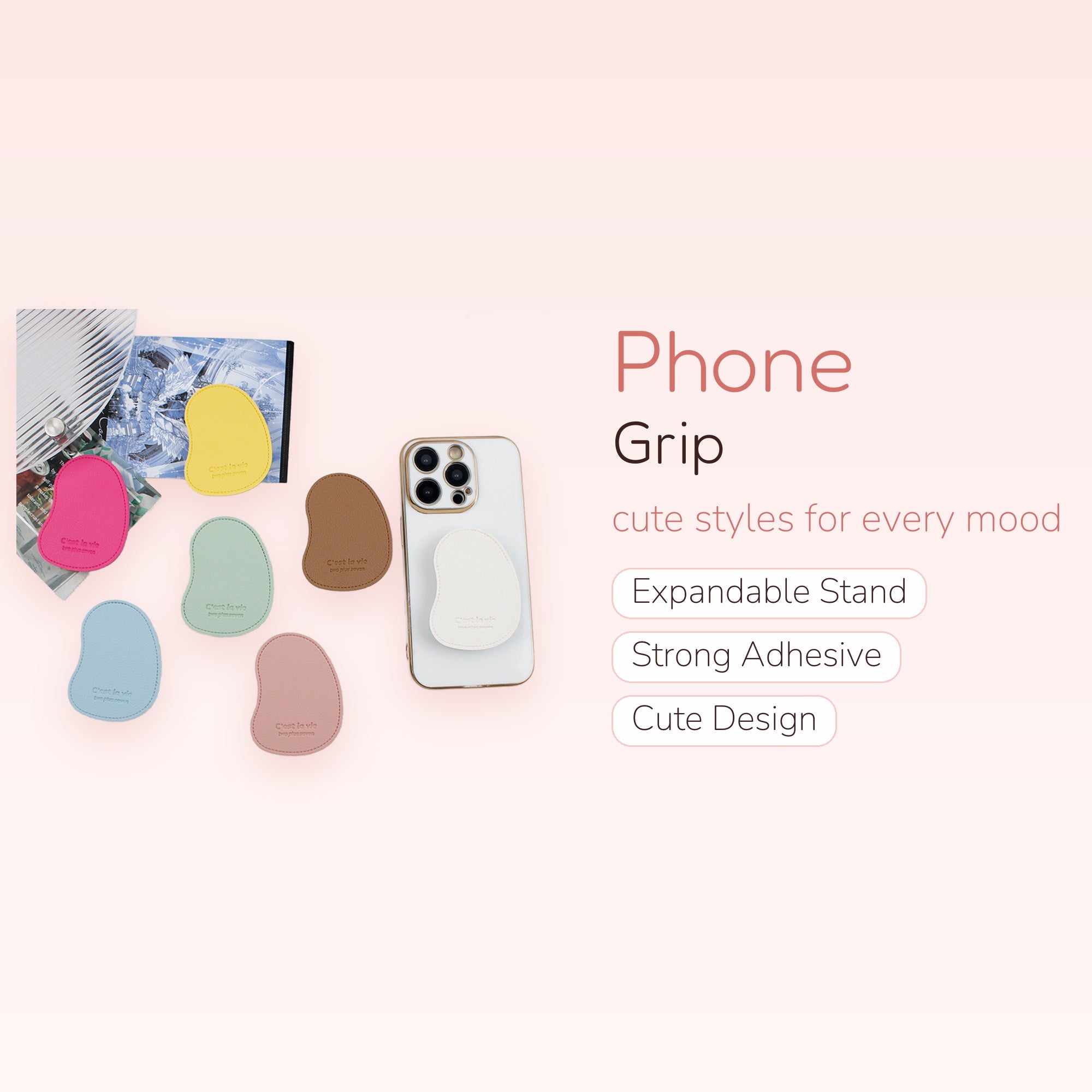 Aesthetic Irregular Shape Phone Grip | Cute Pastel Faux Leather Pop Socket Stand