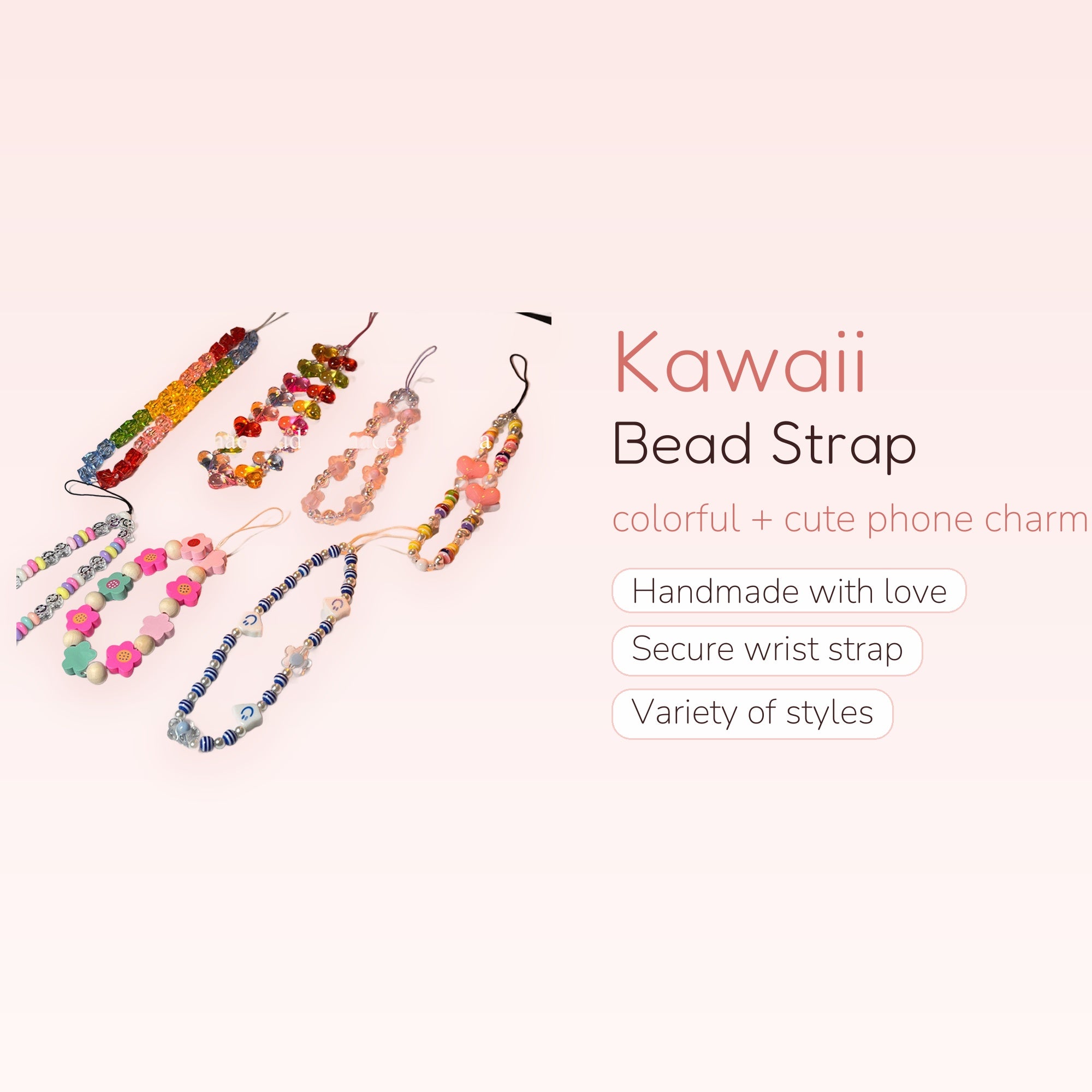 Kawaii Beaded Phone Charm Strap | Cute Wrist Lanyard for Phones