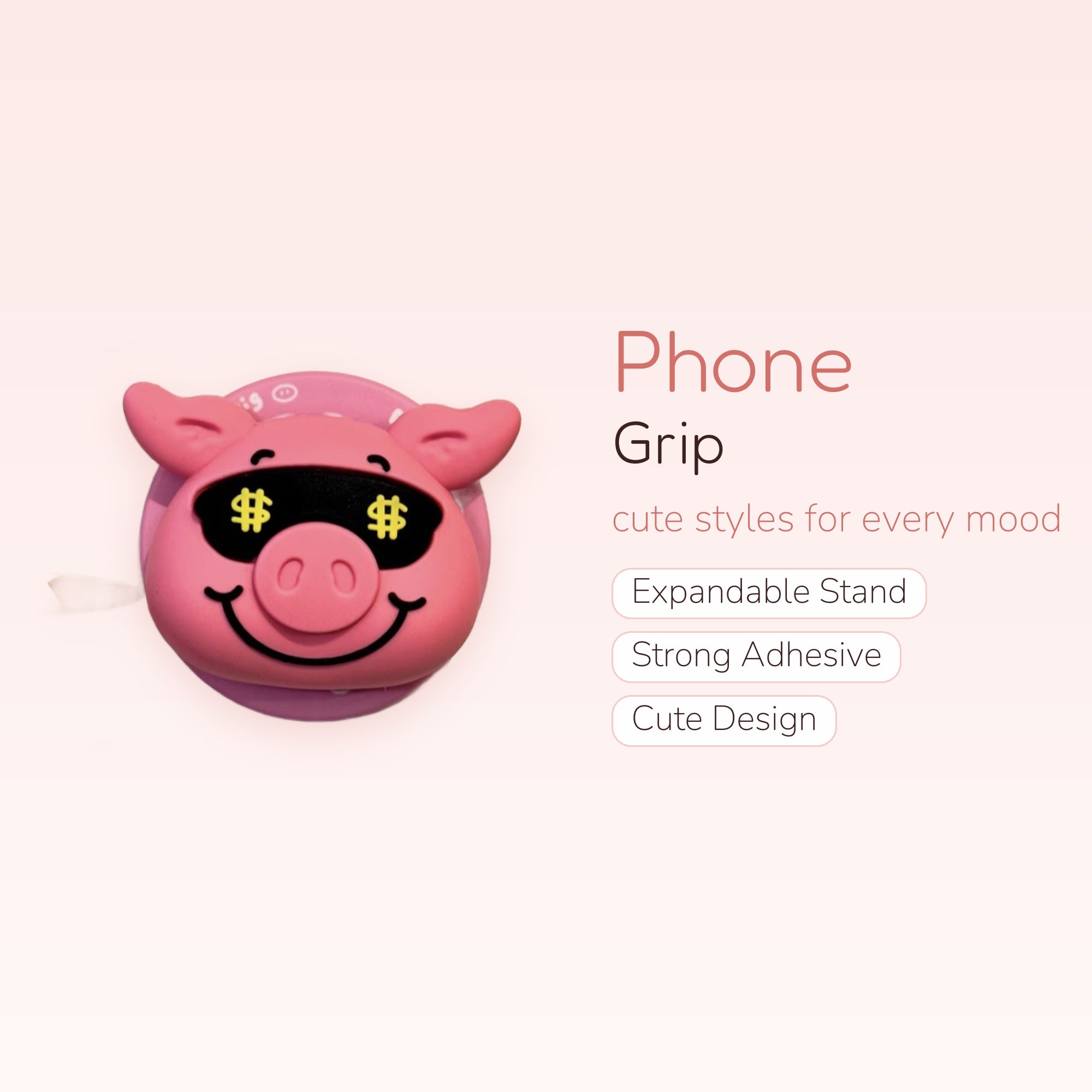 Pink Piggy Money Eyes Phone Grip | Kawaii Pop Socket Stand