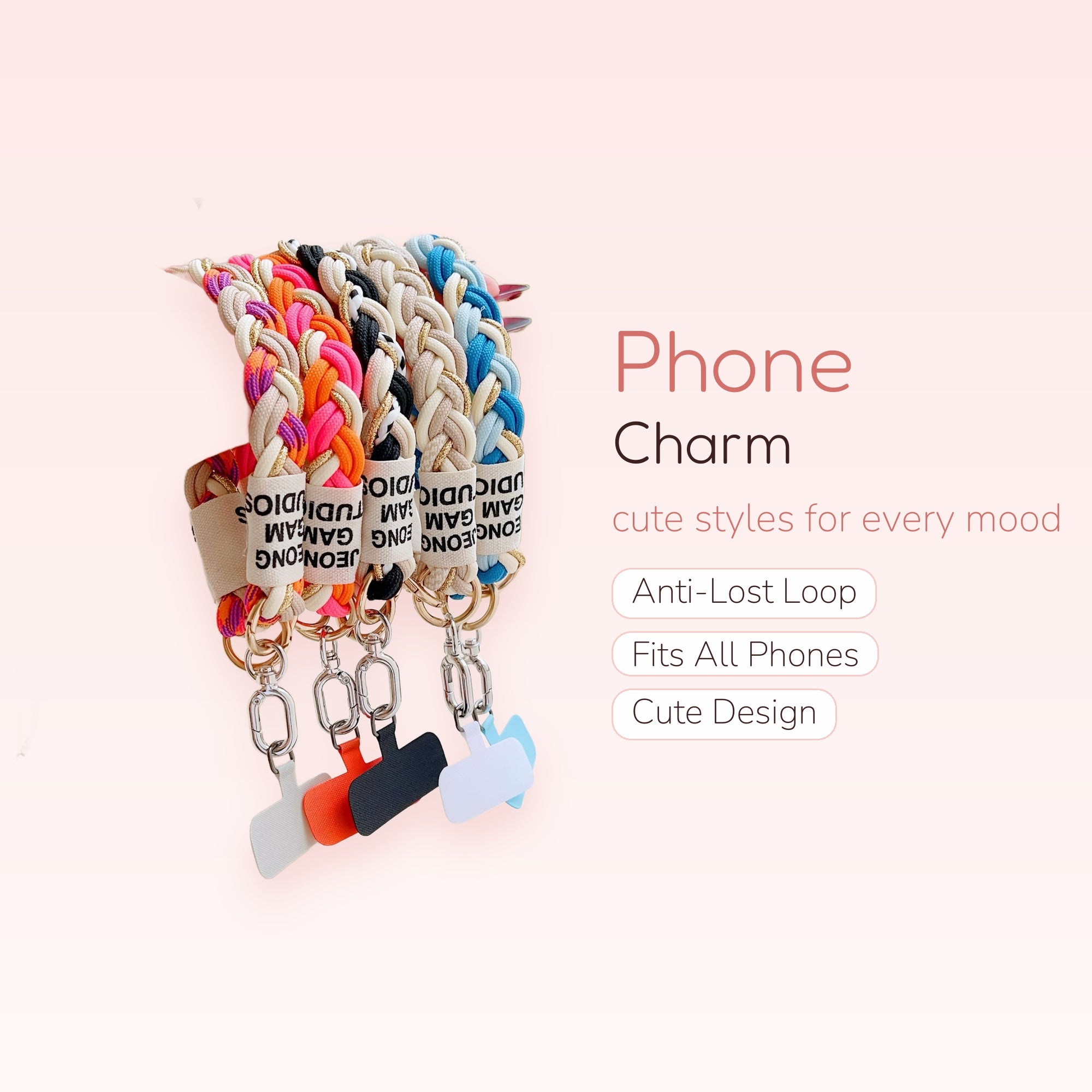 Braided Rope Phone Charm Strap | Colorful Woven Wrist Lanyard with Phone Patch