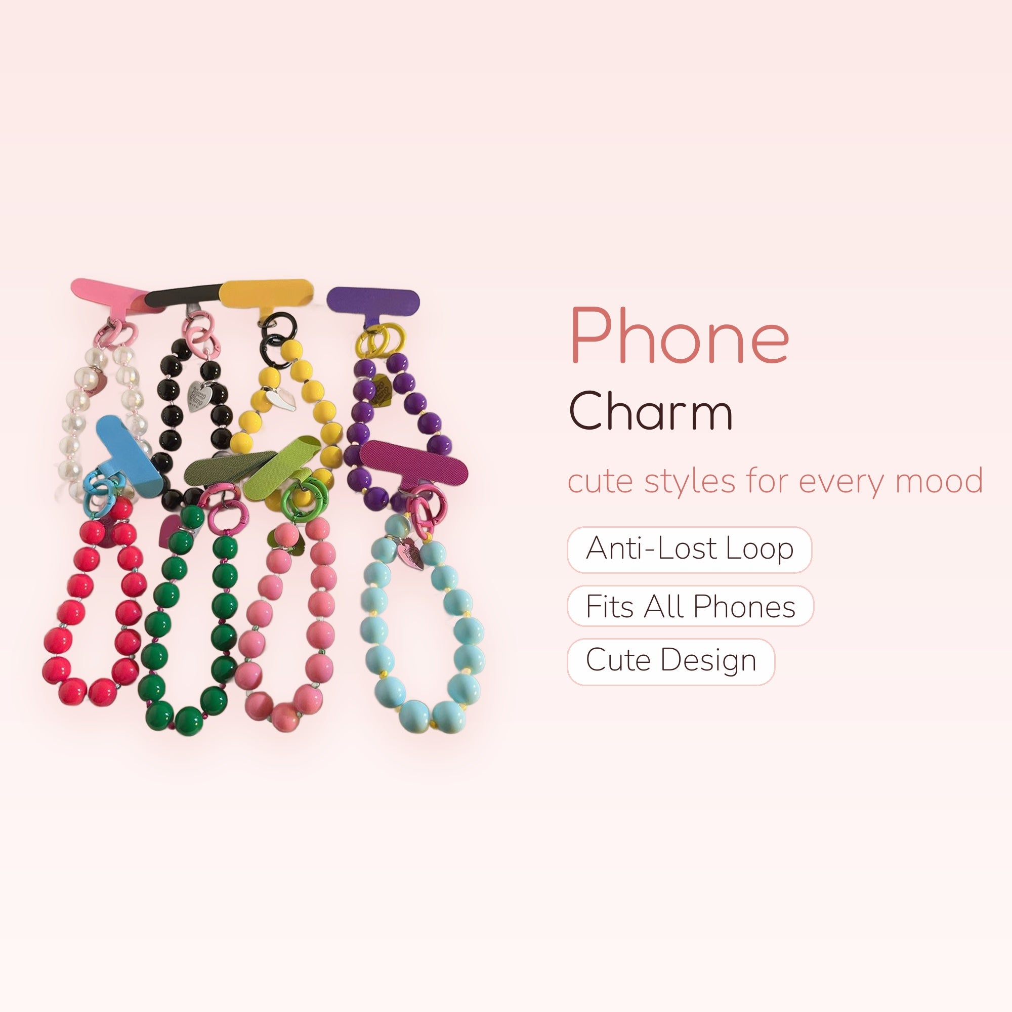 Aesthetic Beaded Phone Charm Strap with Heart Tag | Colorful Y2K Wrist Lanyard