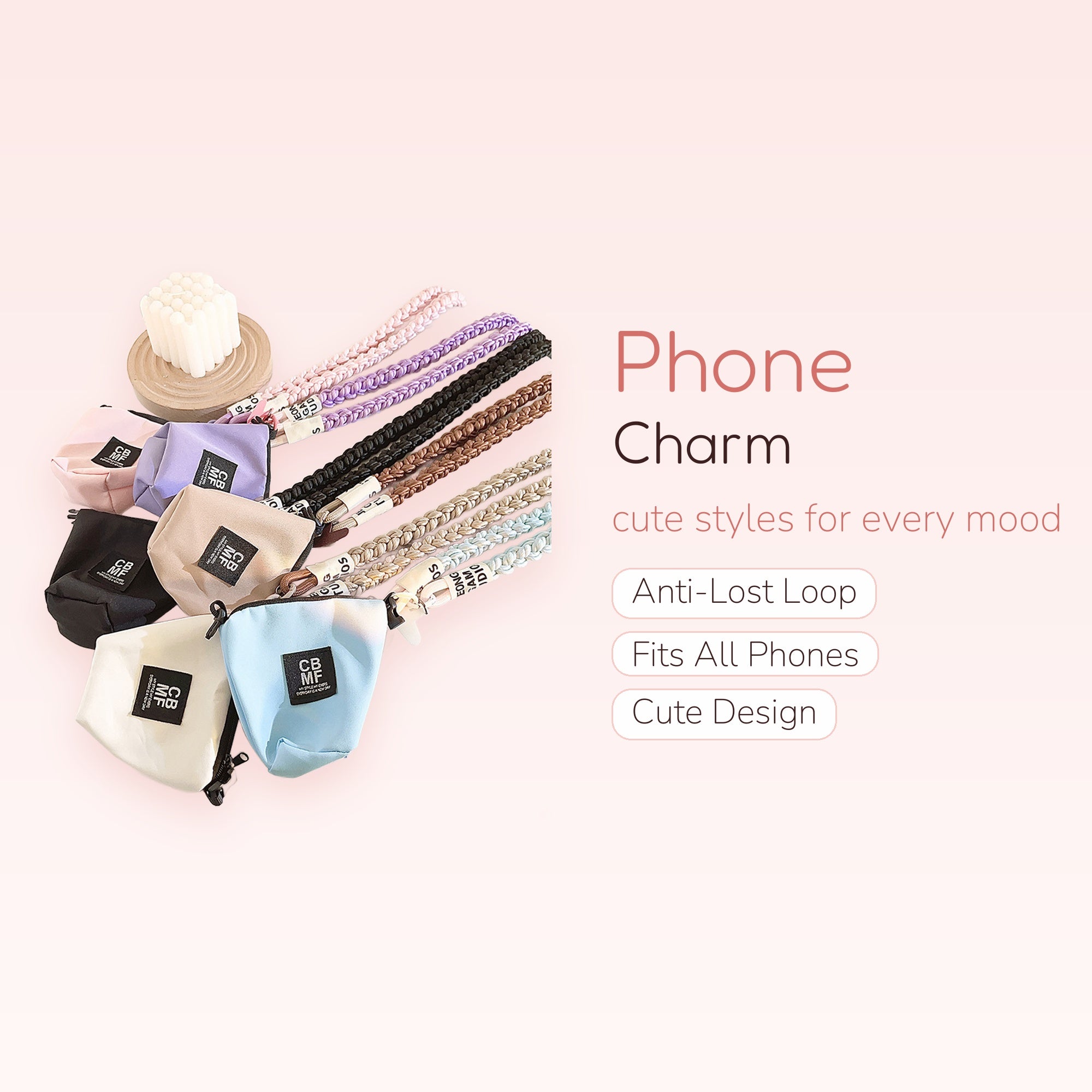 Braided Lanyard Phone Charm with Mini Pouch | Aesthetic Wrist Strap with Zipper Bag