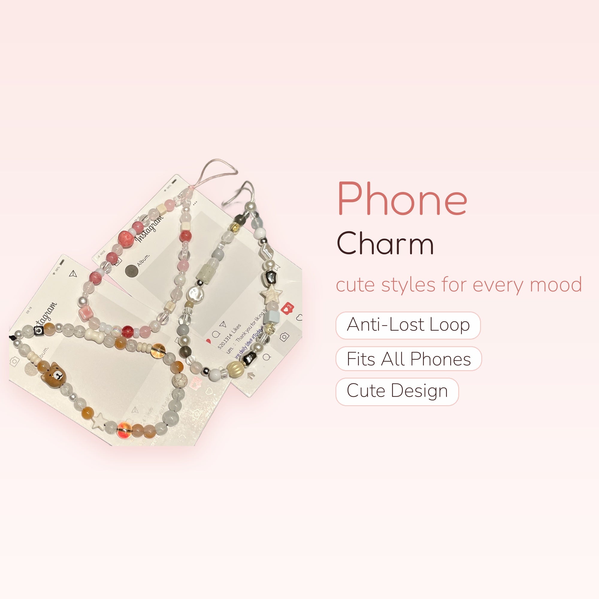 Kawaii Pastel Beaded Phone Charm Strap | Aesthetic Pearl & Gemstone Wrist Lanyard