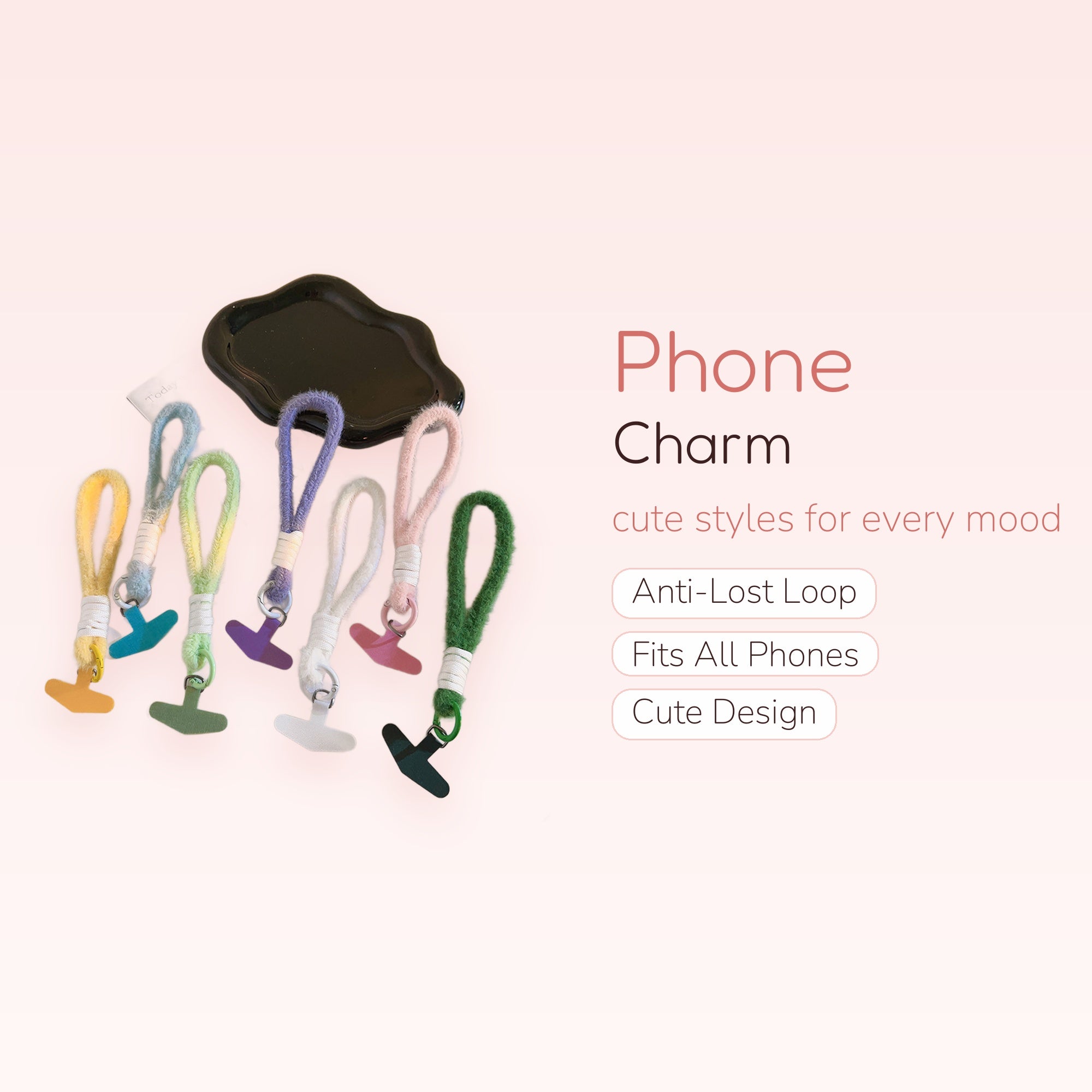 Fluffy Pastel Wrist Phone Charm Strap | Aesthetic Soft Plush Lanyard