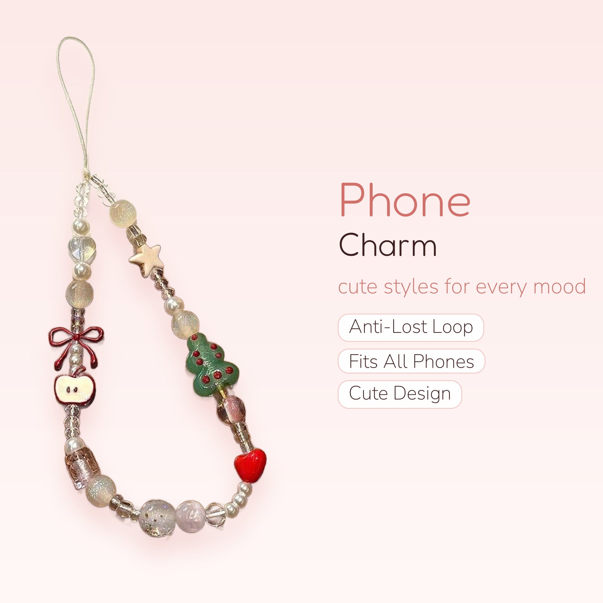 Aesthetic Beaded Christmas Phone Charm Strap | Kawaii Pearl & Holiday Wrist Lanyard