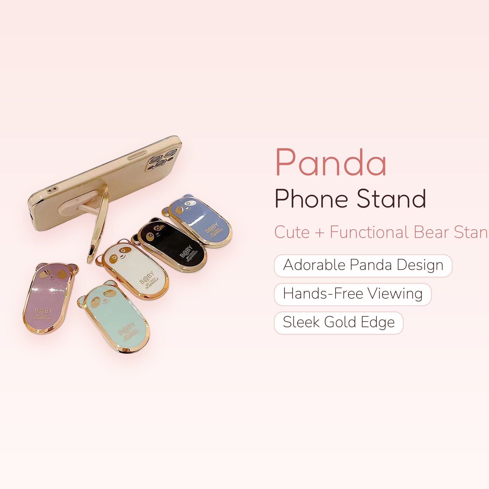 Cute Panda Bear Phone Stand | Kawaii Gold Edge Phone Grip