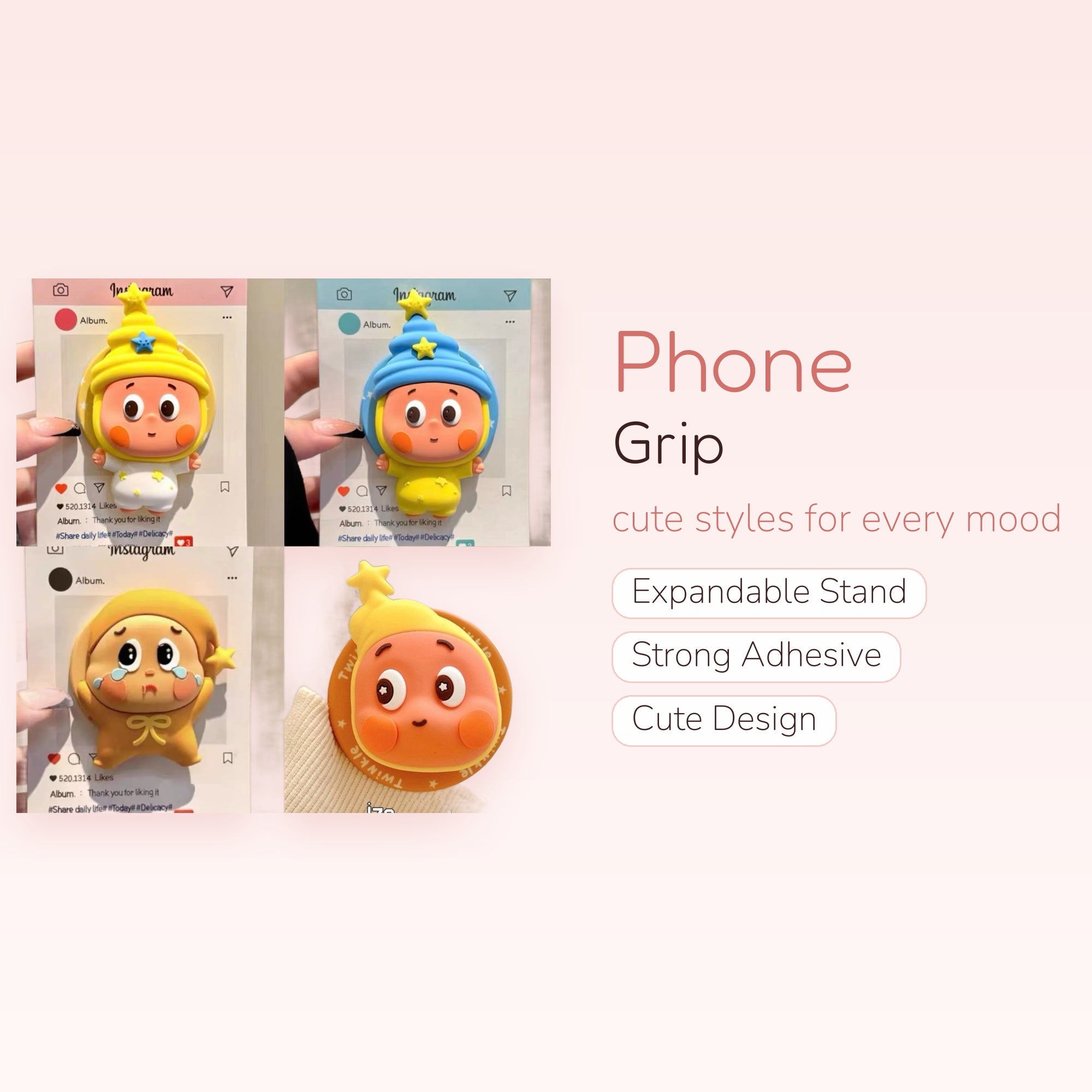 Kawaii Starry Night Character Phone Grip | Cute Cartoon Pop Socket Stand