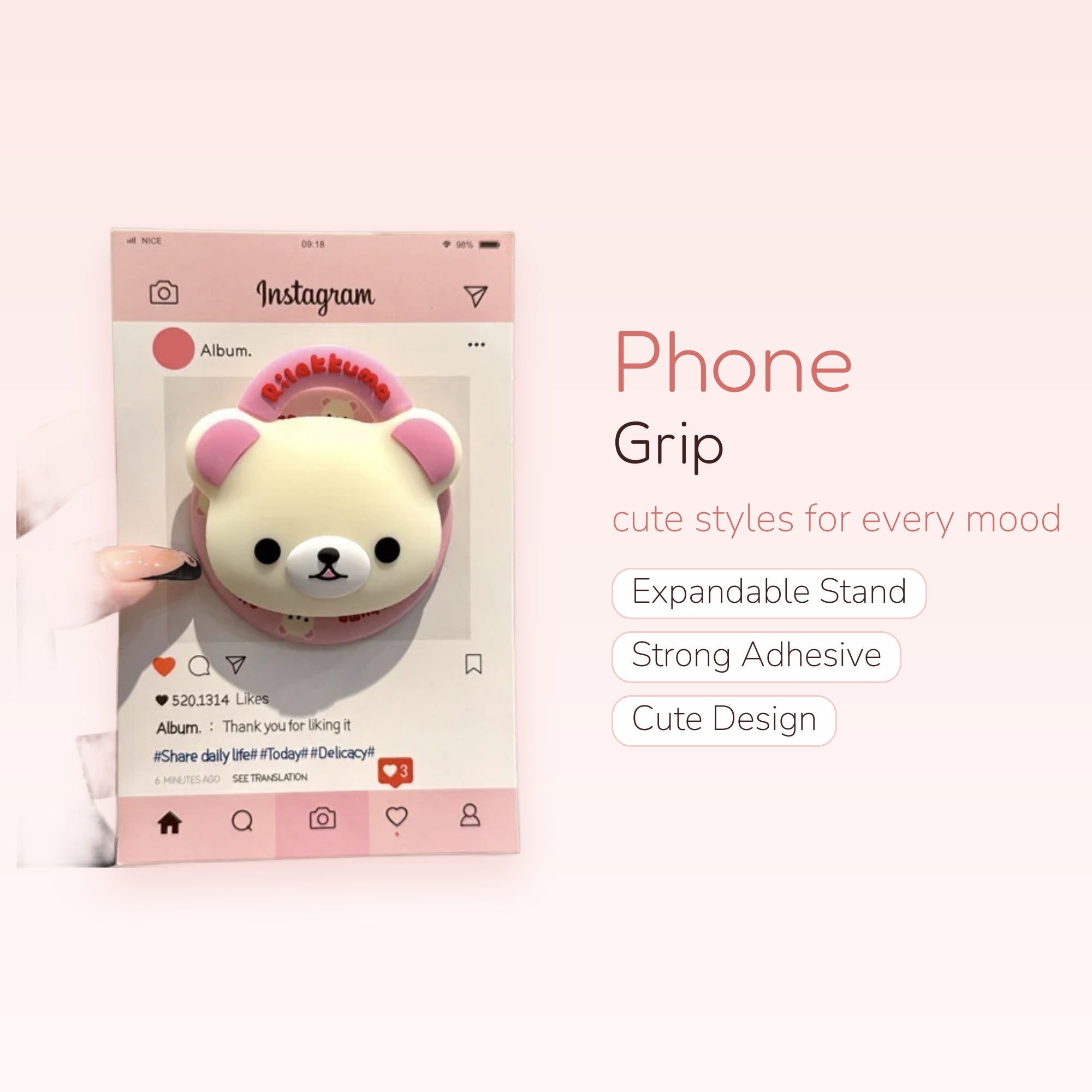 Rilakkuma Bear Instagram Phone Grip | Kawaii Pop Socket Stand