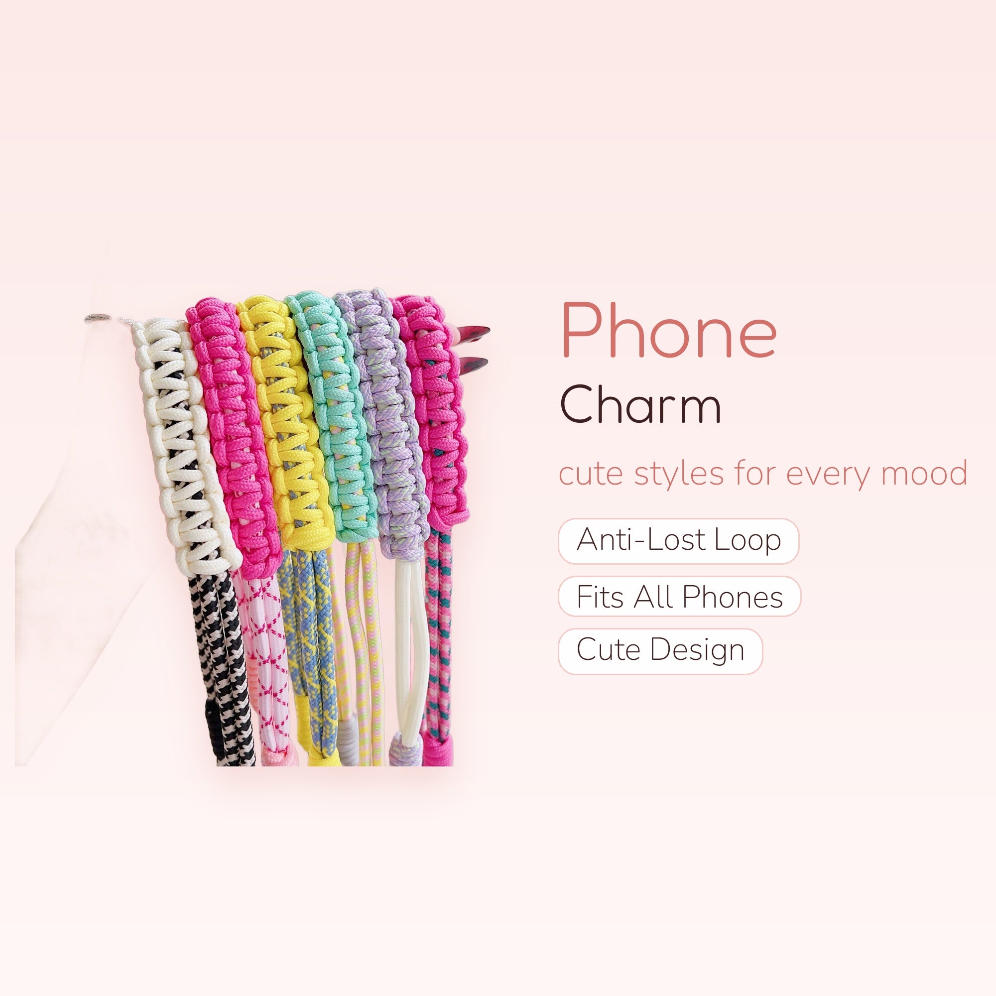 Colorful Braided Paracord Phone Charm Lanyard | Aesthetic Wrist Strap for Phone