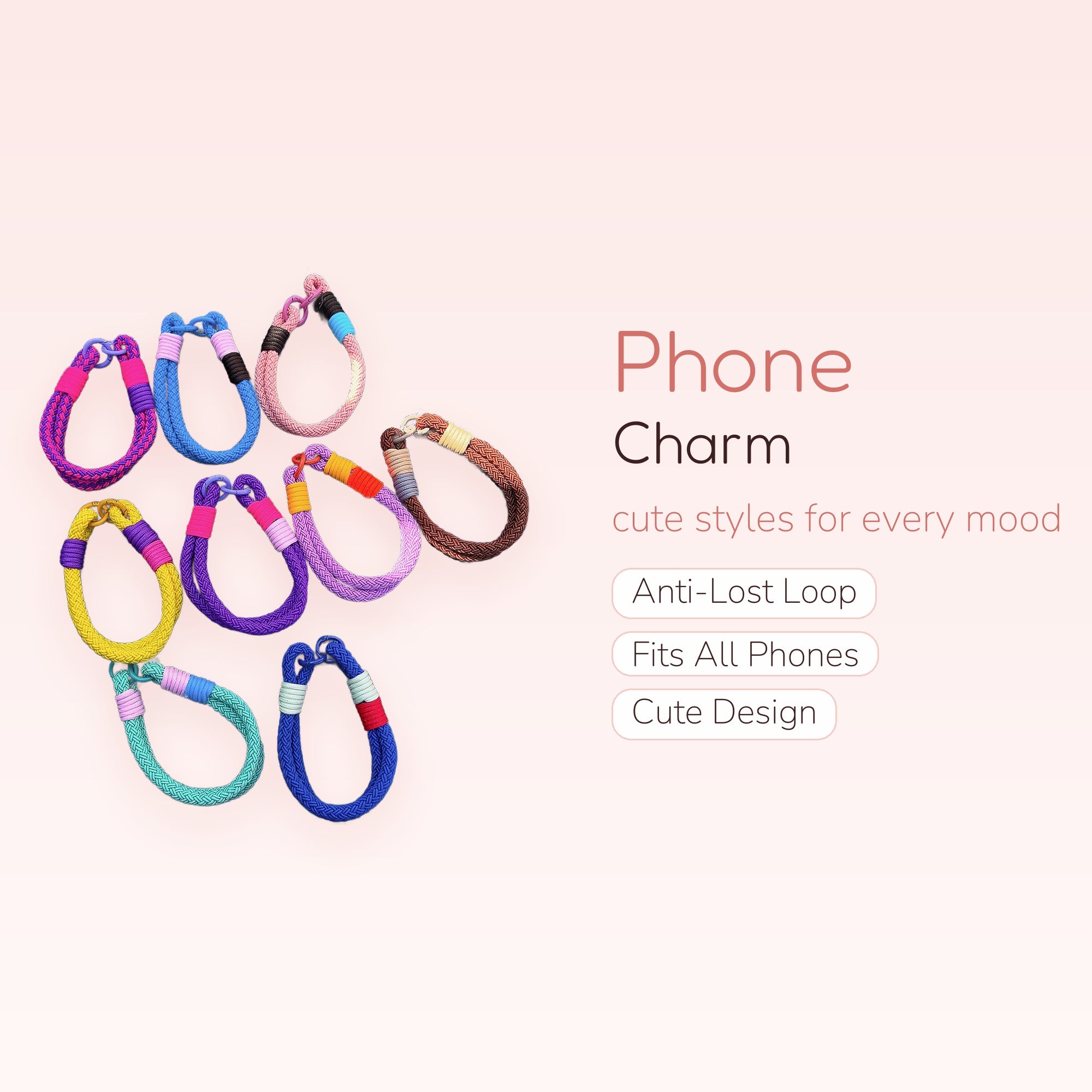 Colorful Braided Rope Phone Charm | Aesthetic Wrist Lanyard Strap