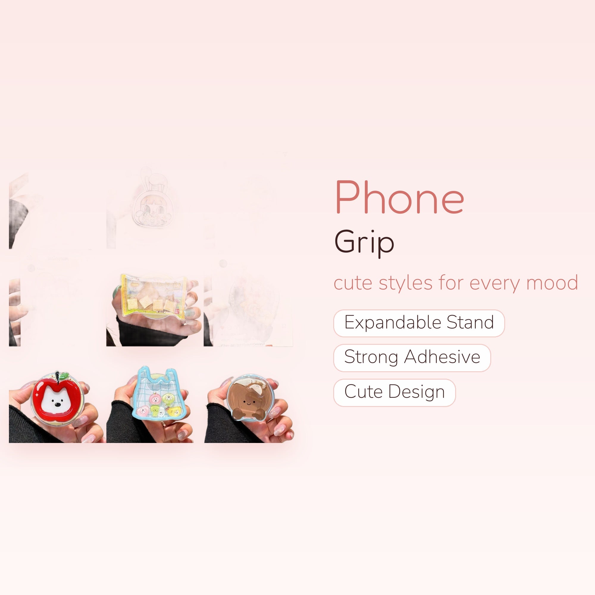 Kawaii Anime Character & Food Phone Grips | Cute Acrylic Pop Socket Stands