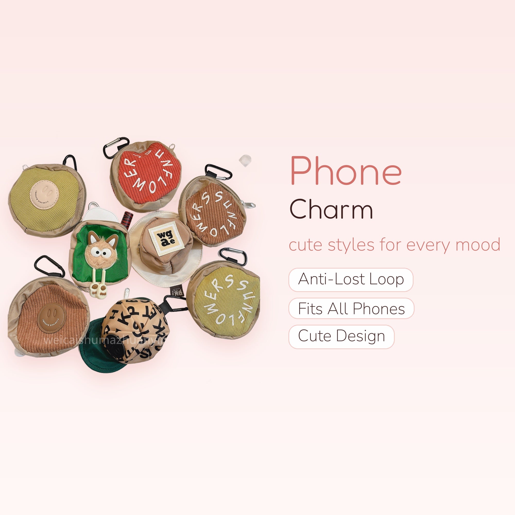 Kawaii Corduroy Mini Pouch Phone Charms | Cute Coin Purse Bag Keychains