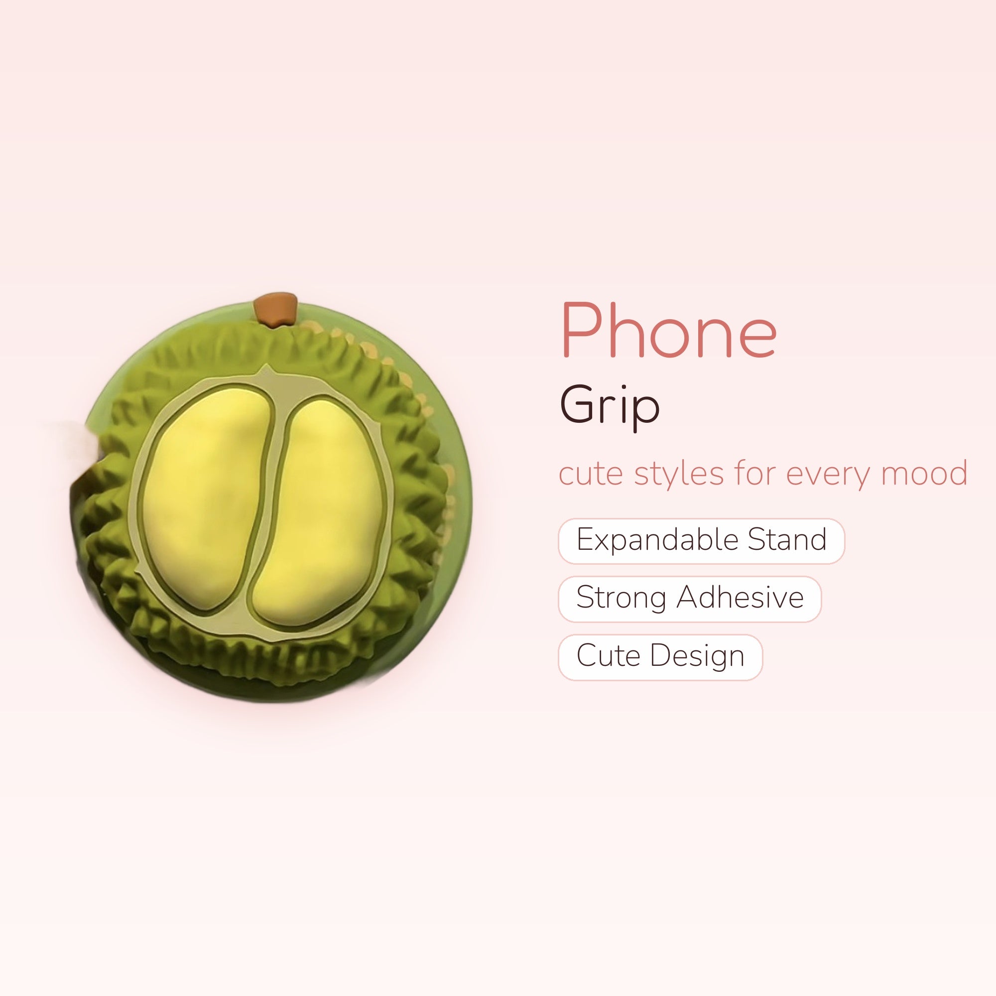 Kawaii Durian Fruit Phone Grip | Cute Green & Yellow Pop Socket Stand