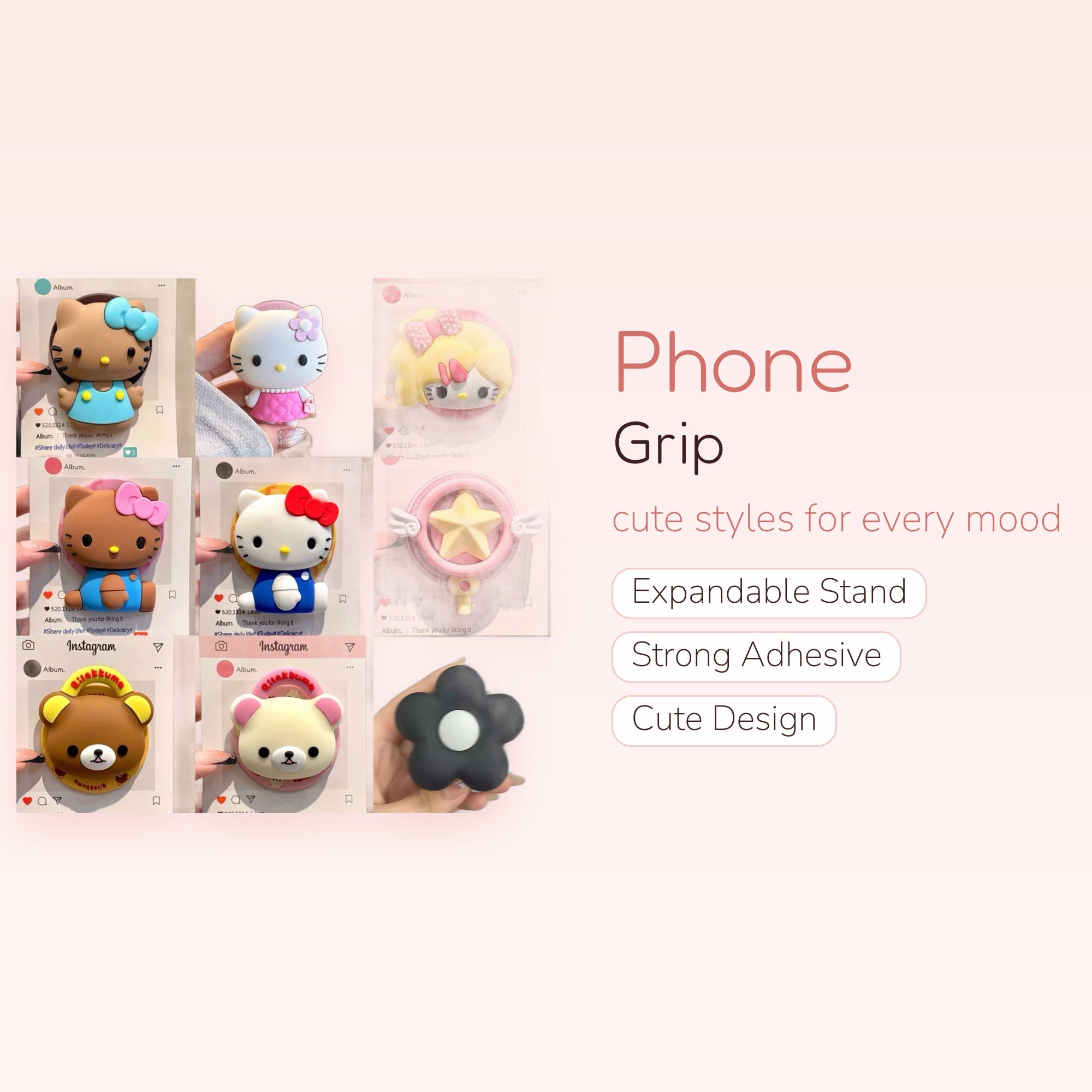 Kawaii Hello Kitty & Rilakkuma Phone Grip | Cute Cartoon Pop Socket Stand