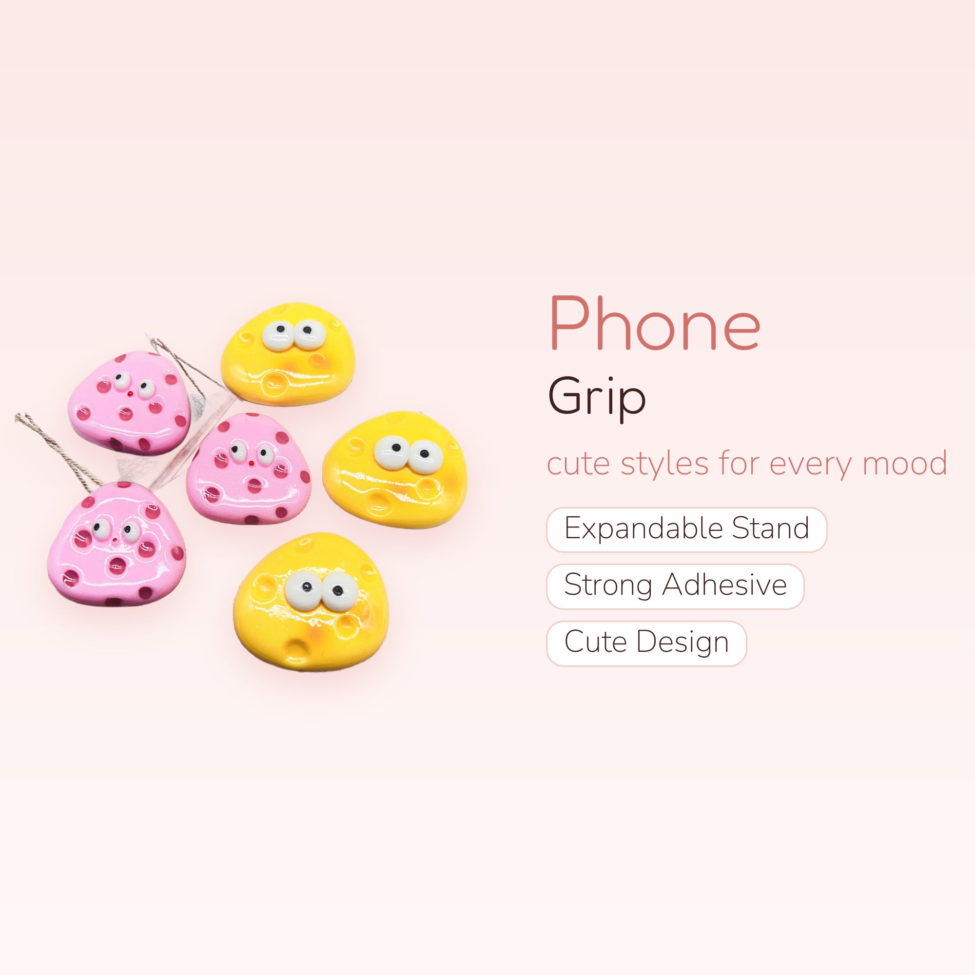 Kawaii Pink & Yellow Blob Phone Grip | Cute Cartoon Character Pop Socket Stand