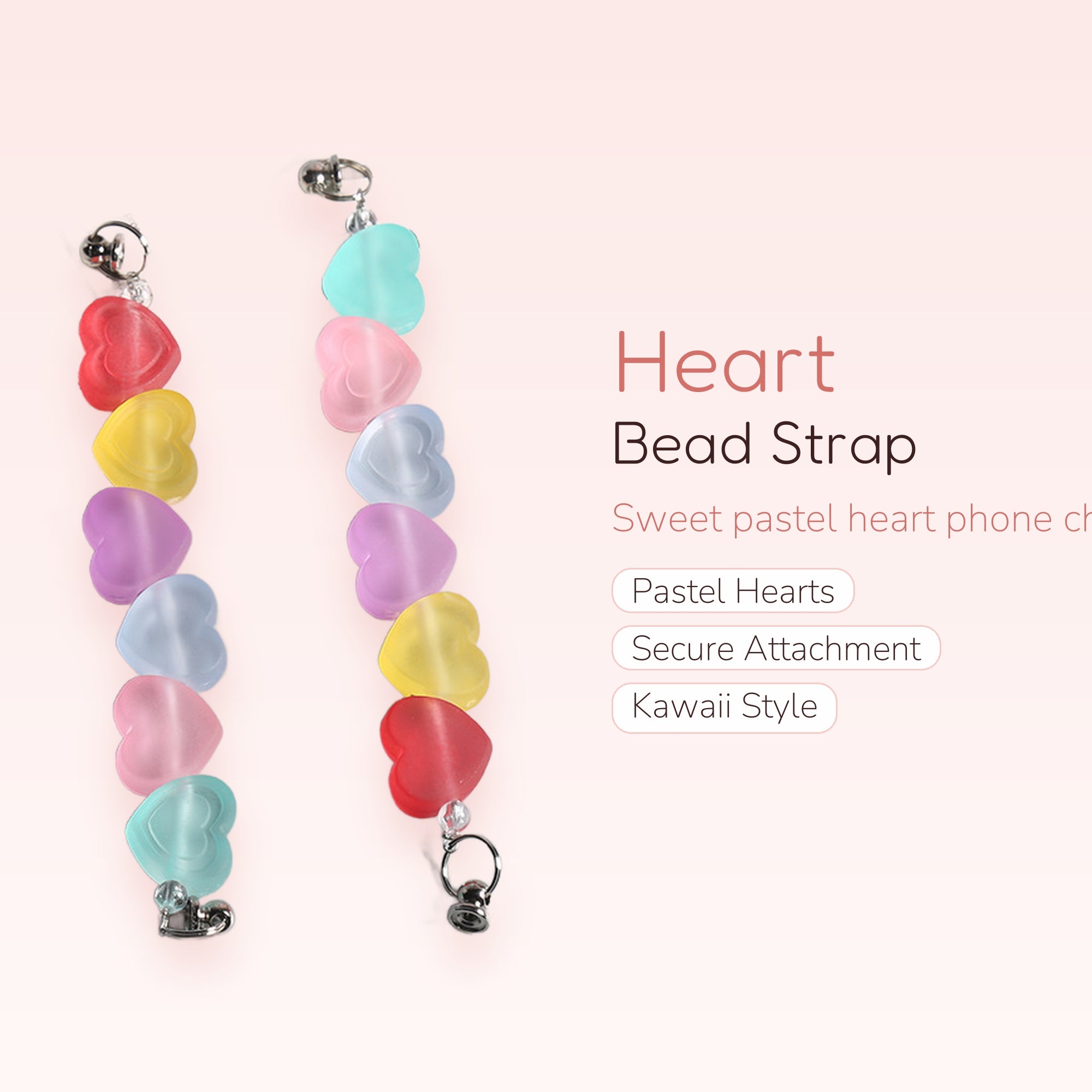 Pastel Heart Bead Phone Charm Strap | Kawaii Wrist Lanyard